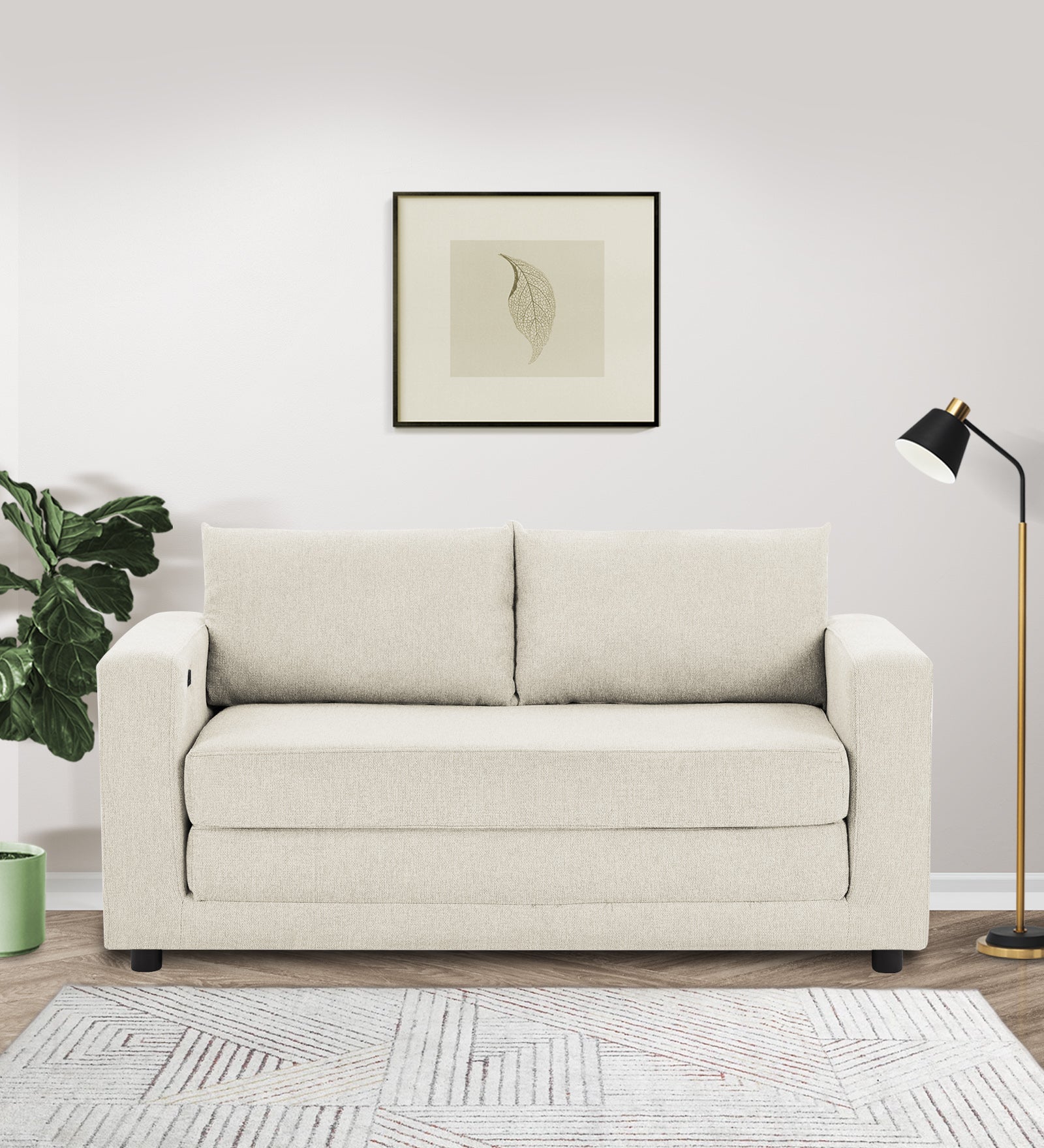 Roman Fabric 3 Seater Foldable Sofa Cum Bed In ivory cream Colour With USB Portable Type - Febonic Living