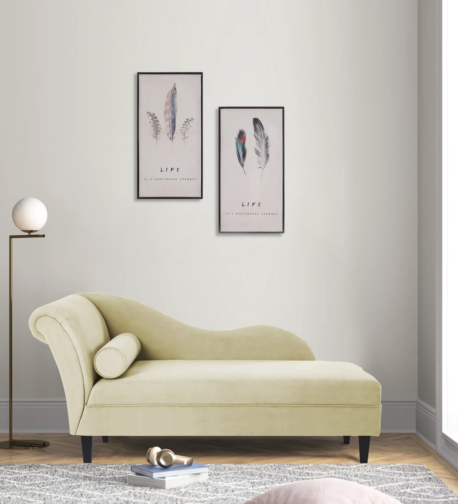 Rana Velvet RHS Chaise Lounger In Warm White Colour - Febonic Living