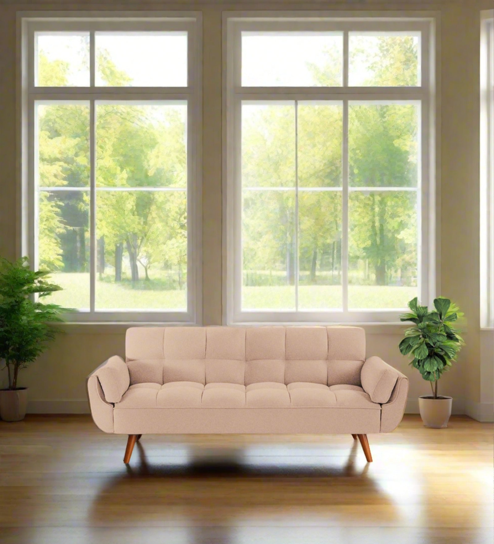 Melano Fabric 3 Seater Convertible Sofa Cum Bed In Olive Beige Colour - Febonic Living