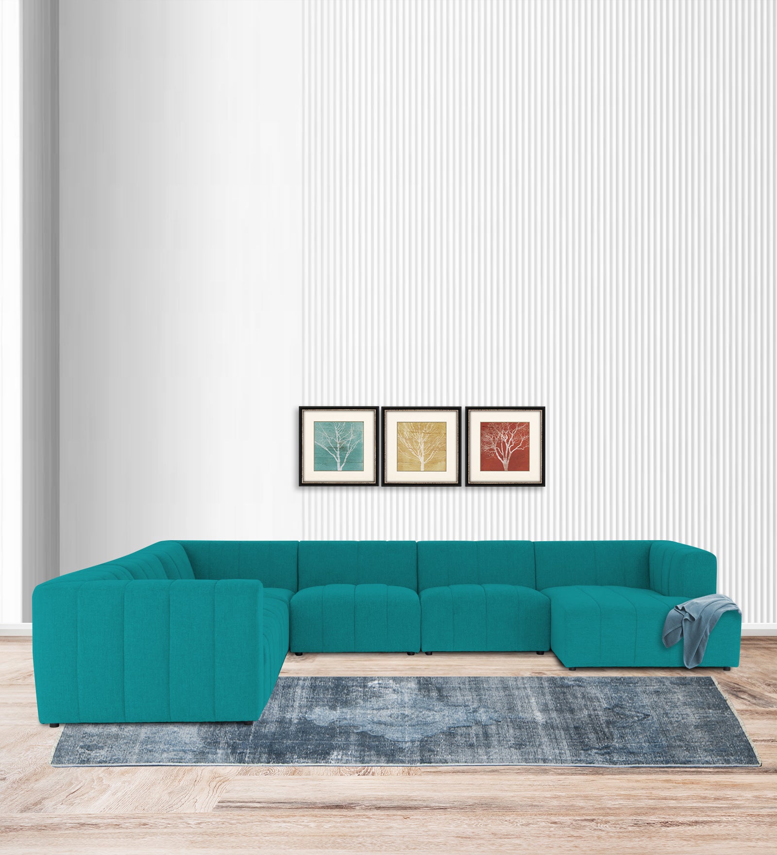 Damo Fabric LHS 8 Seater Corner Sofa In Sea Green Colour - Febonic Living