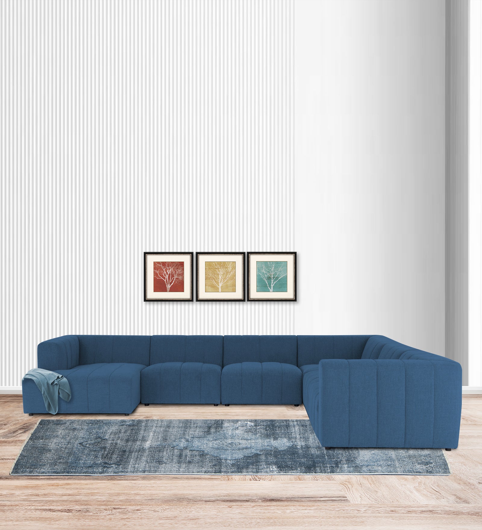 Damo Fabric RHS 8 Seater Corner Sofa In Light Blue Colour - Febonic Living