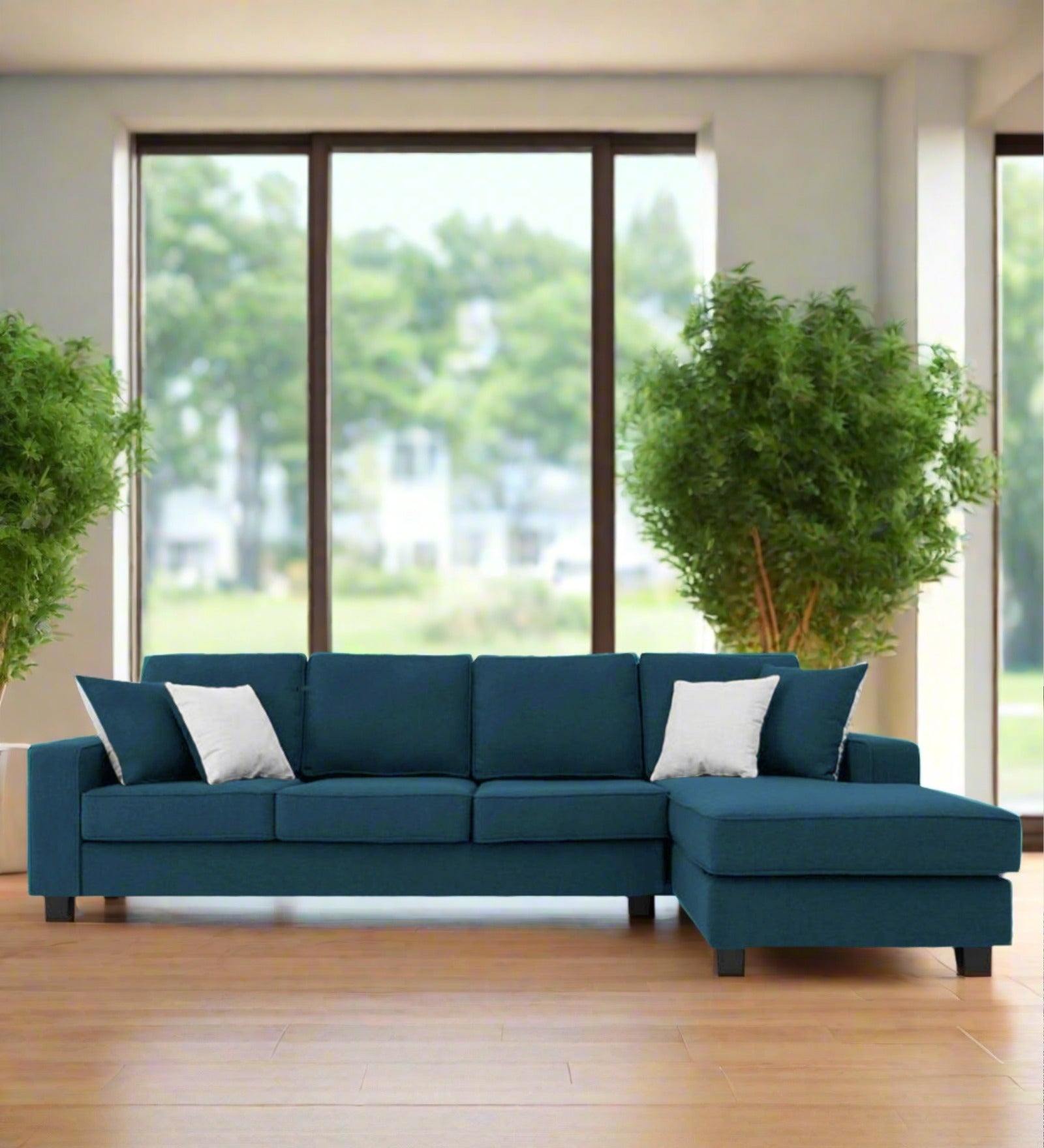 Ladybug Fabric LHS Sectional Sofa (3+Lounger) In Light Blue Colour - Febonic Living