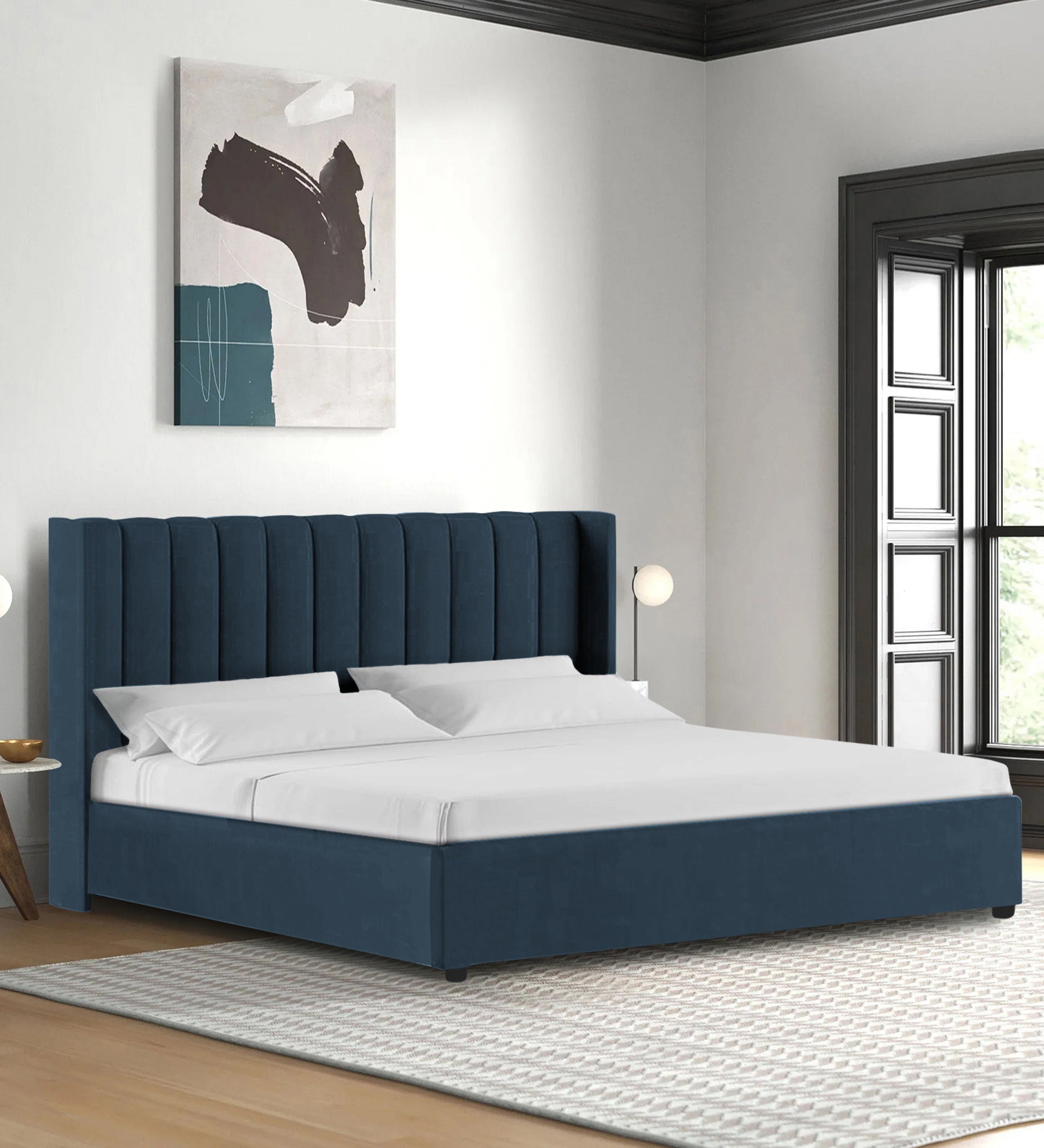 Colina Fabric King Size Bed In Light Blue Colour With Box Storage - Febonic Living