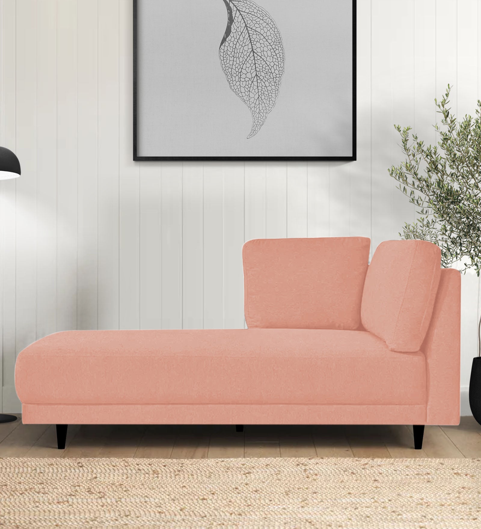 Jonze Velvet LHS Chaise Lounger In Blush Pink Colour - Febonic Living