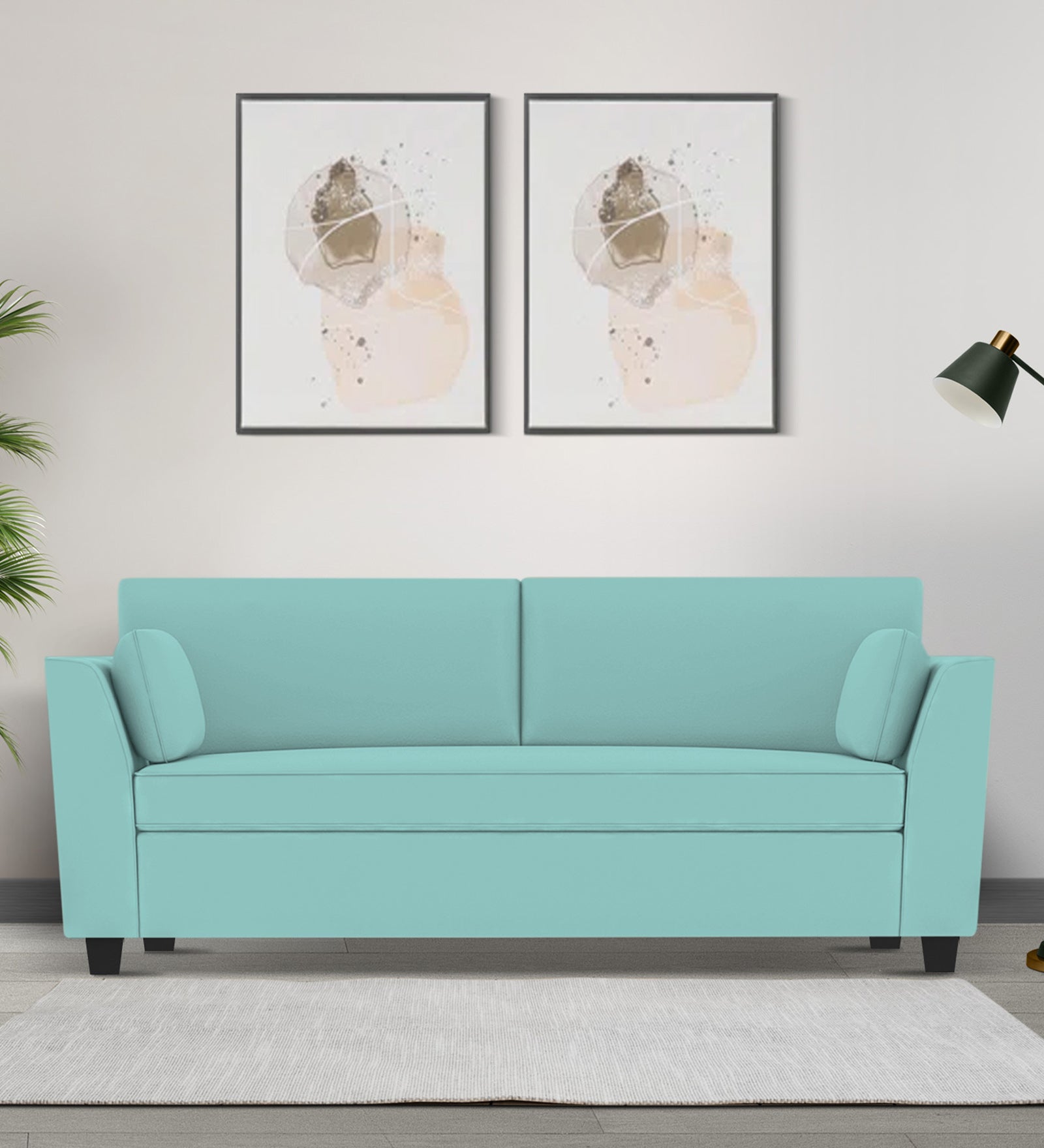 Bristo Velvet 3 Seater Sofa In Barmunda Aqua Colour With Storage - Febonic Living