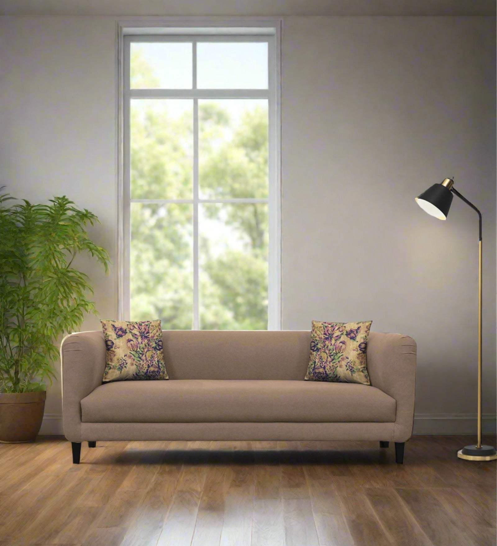 Niki Fabric 3 Seater Sofa In Cookie Beige Colour - Febonic Living