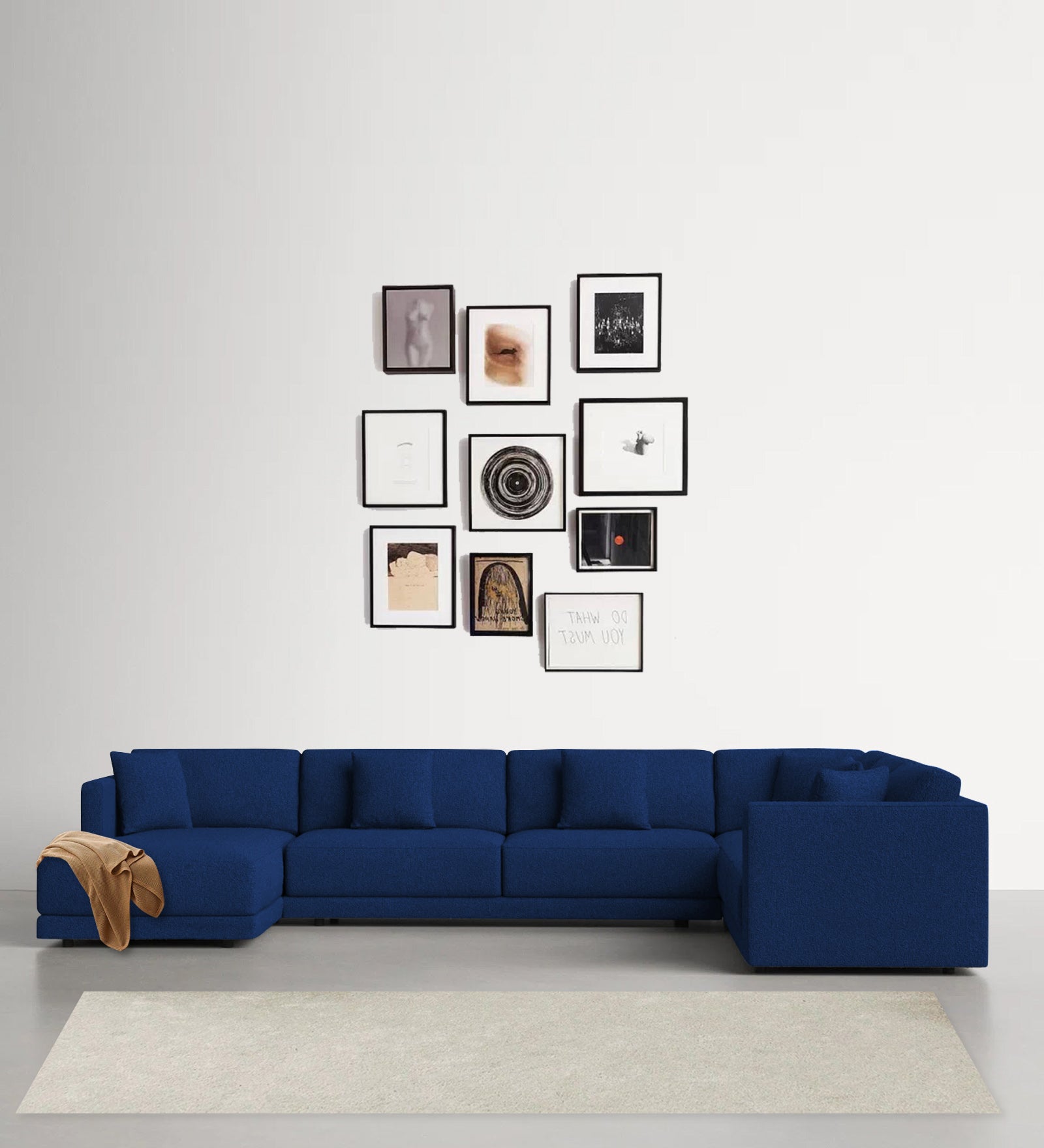 Carlin Fabric RHS 8 Seater Sectional Sofa In Royal Blue Colour - Febonic Living