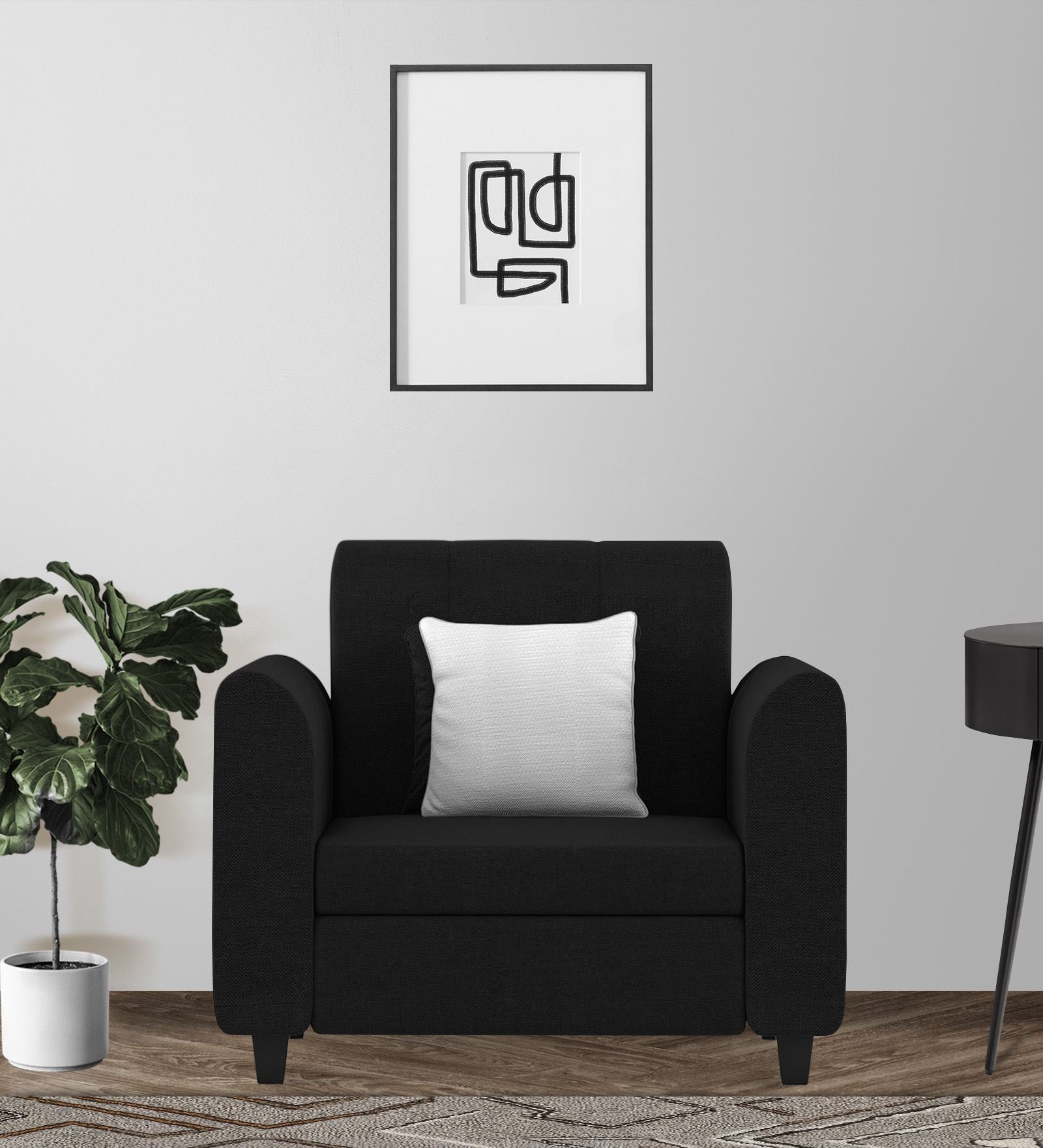 Denmark Fabric 1 Seater Sofa In Zed Black Colour - Febonic Living