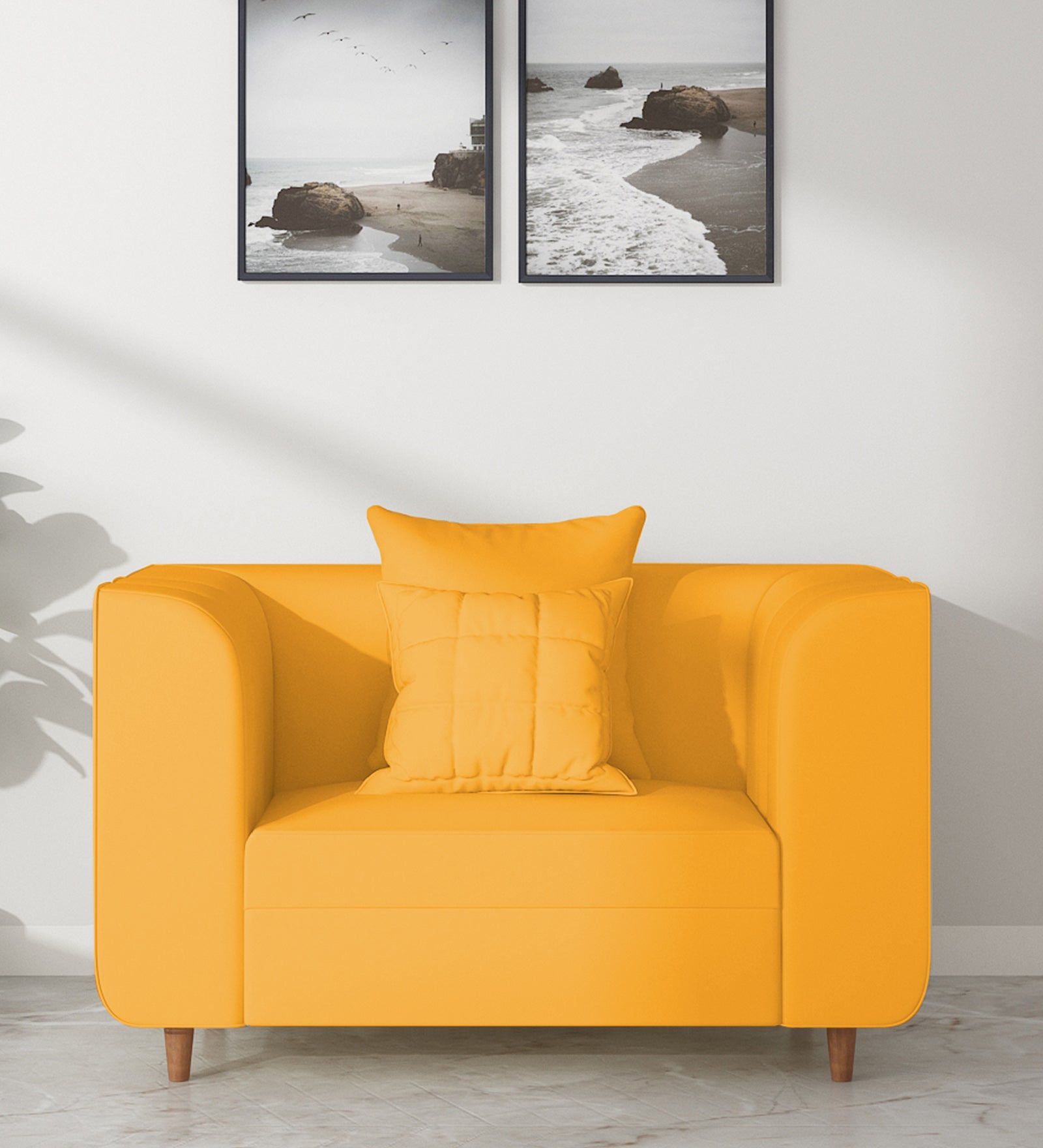 Sumo Velvet 1 Seater Sofa In Safforn Yellow Colour - Febonic Living