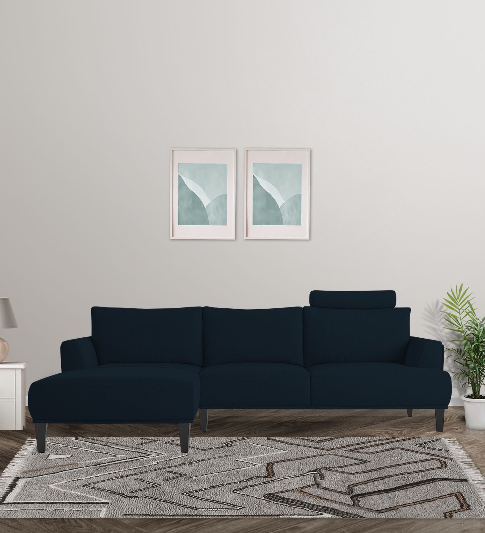 Como Fabric RHS Sectional Sofa (3+Lounger) In Denim Blue Colour - Febonic Living