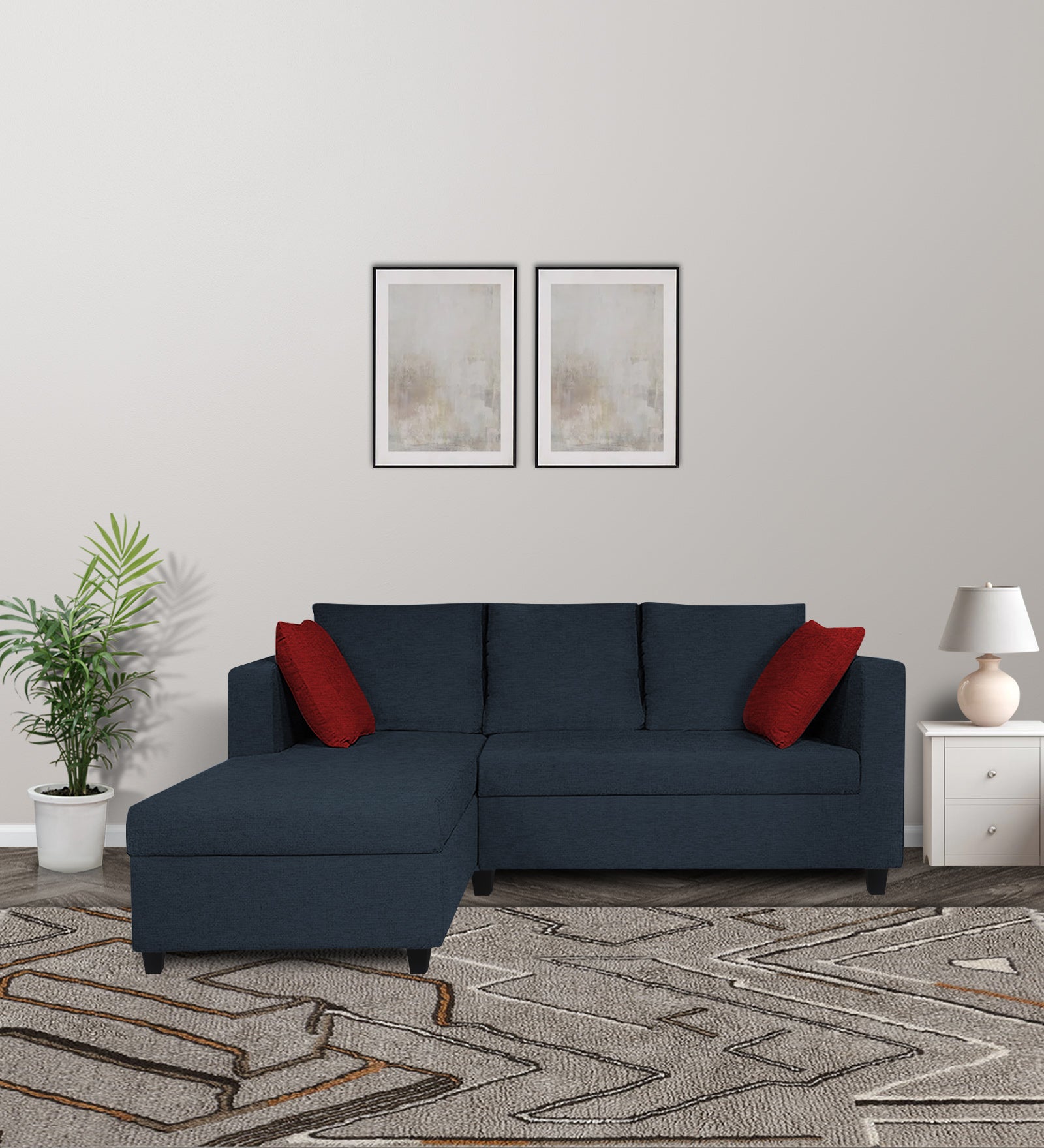 Nebula Fabric RHS Sectional Sofa (2+Lounger) In Denim Blue Colour - Febonic Living