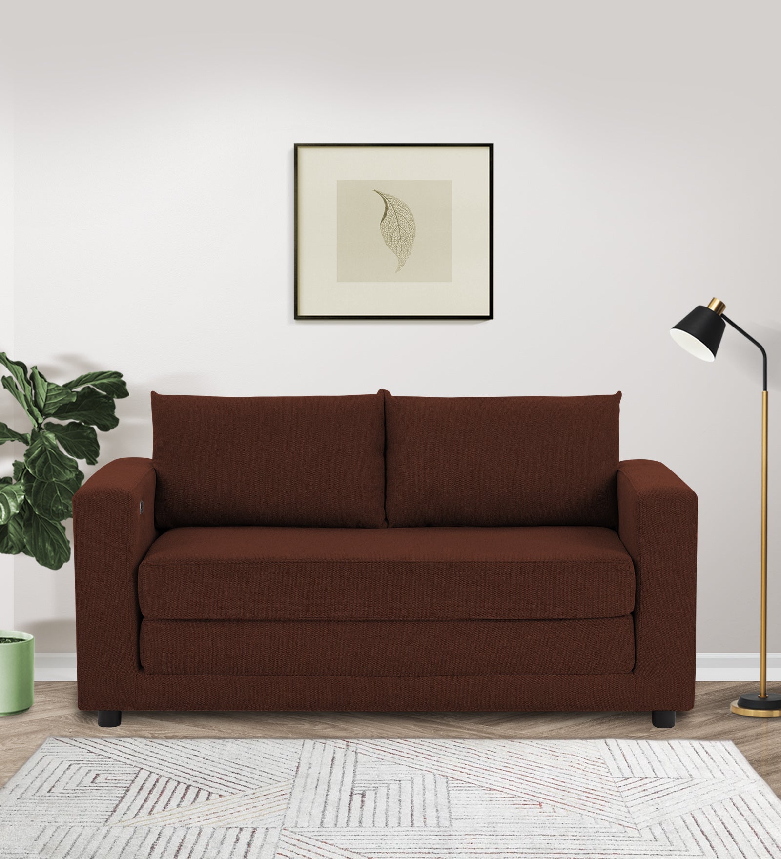 Roman Fabric 3 Seater Foldable Sofa Cum Bed In Coffee Brown Colour With USB Portable Type