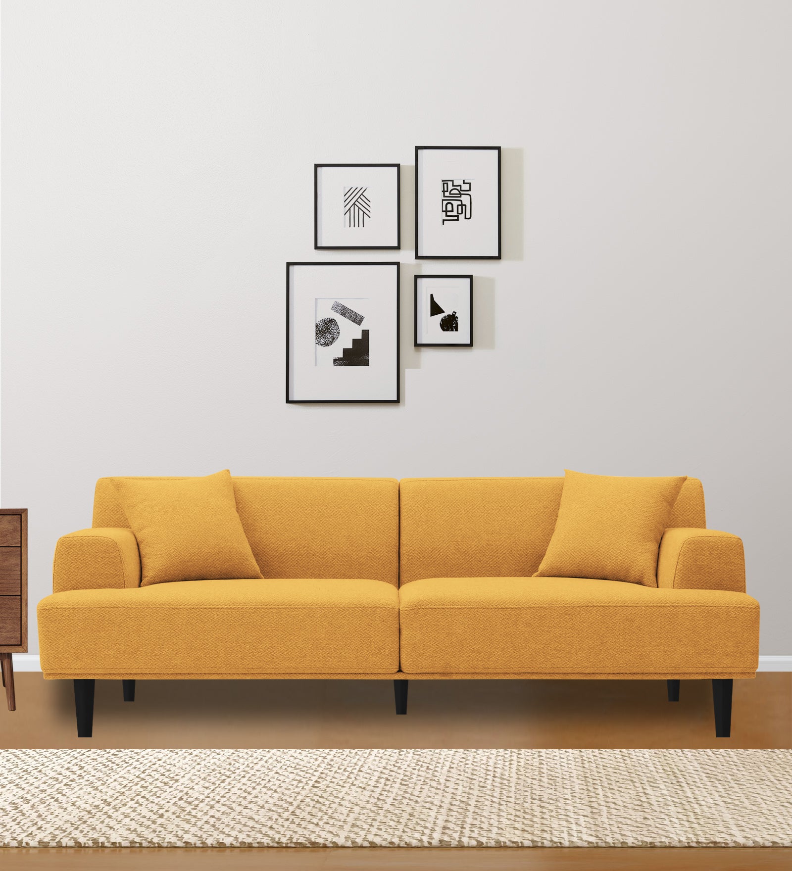 Cobby Fabric 3 Seater Sofa In Blush Yellow Colour - Febonic Living