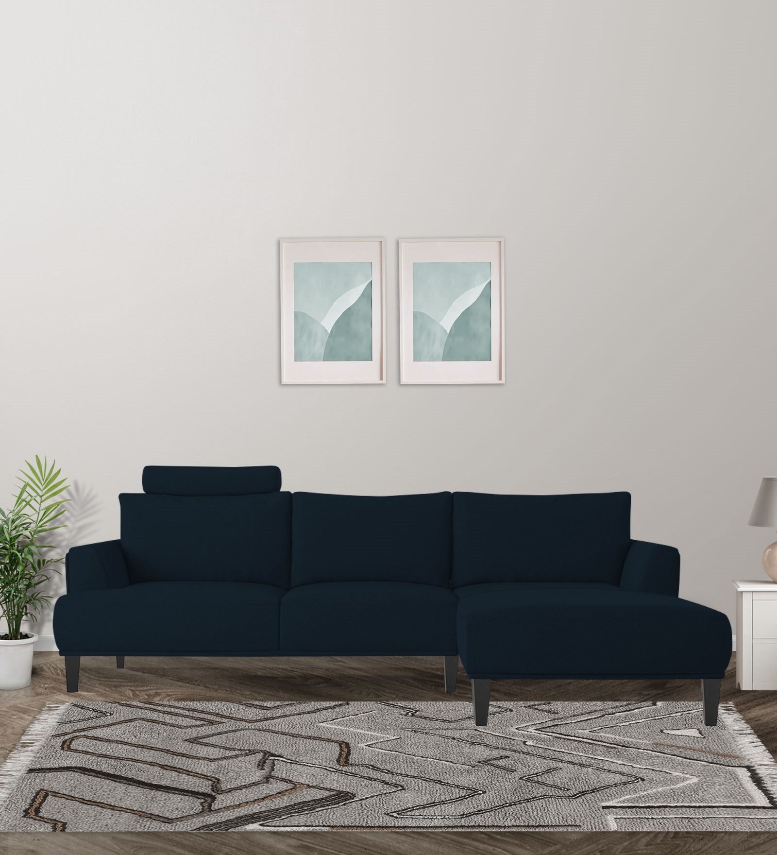 Como Fabric LHS Sectional Sofa (3+Lounger) In Denim Blue Colour - Febonic Living