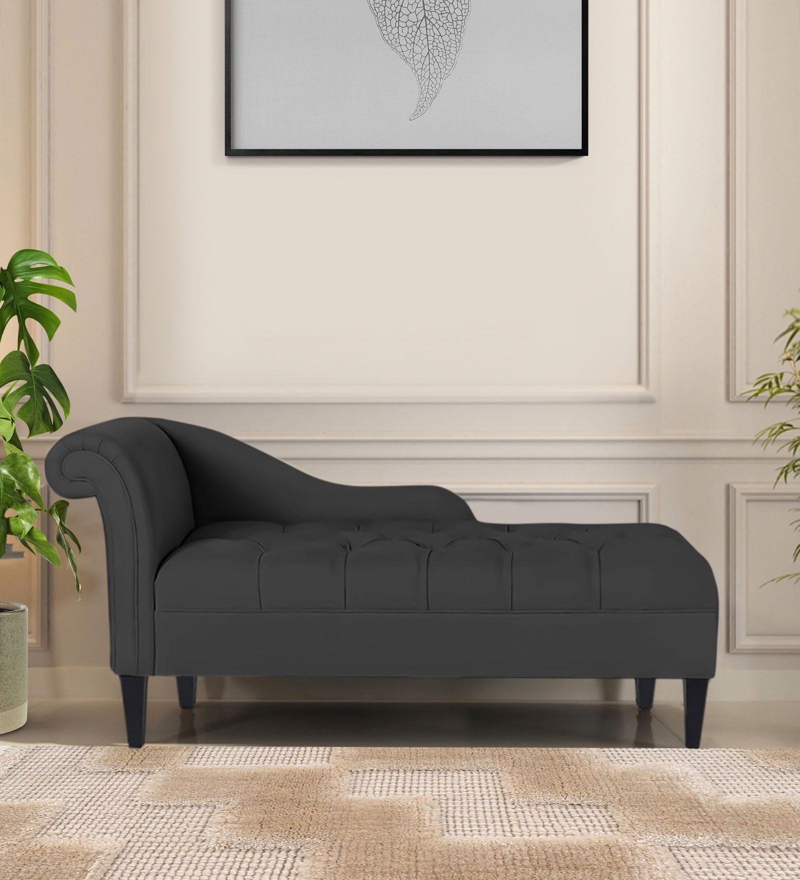 Adria Fabric RHS Chaise Lounger In Charcoal Grey Colour - Febonic Living
