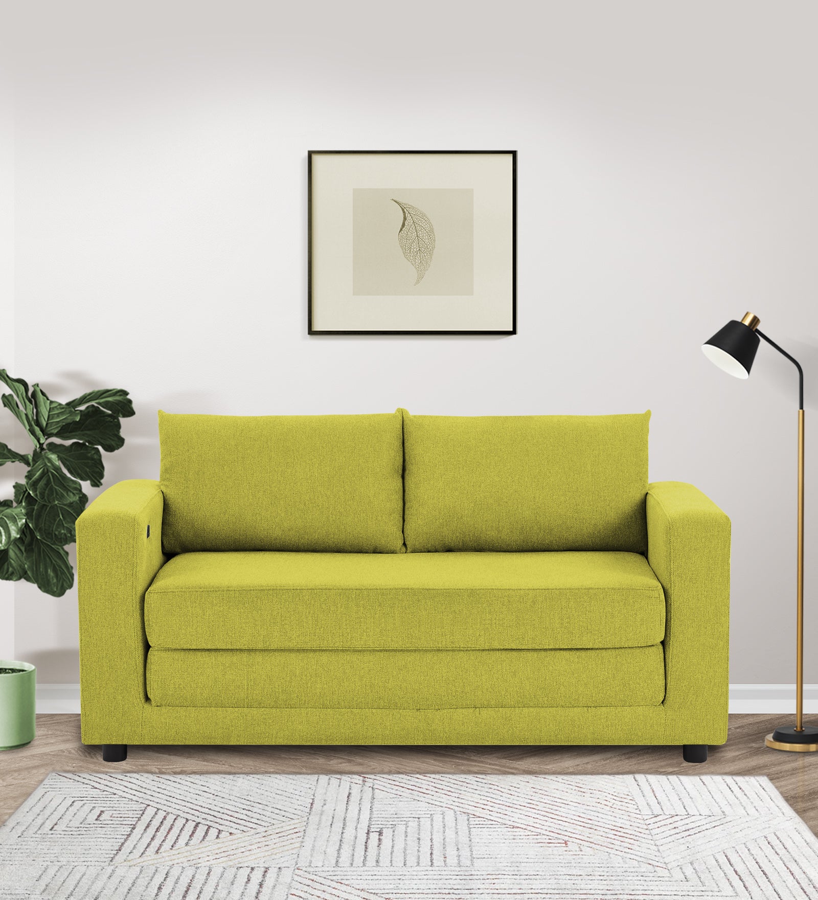 Roman Fabric 3 Seater Foldable Sofa Cum Bed In Parrot Green Colour With USB Portable Type - Febonic Living