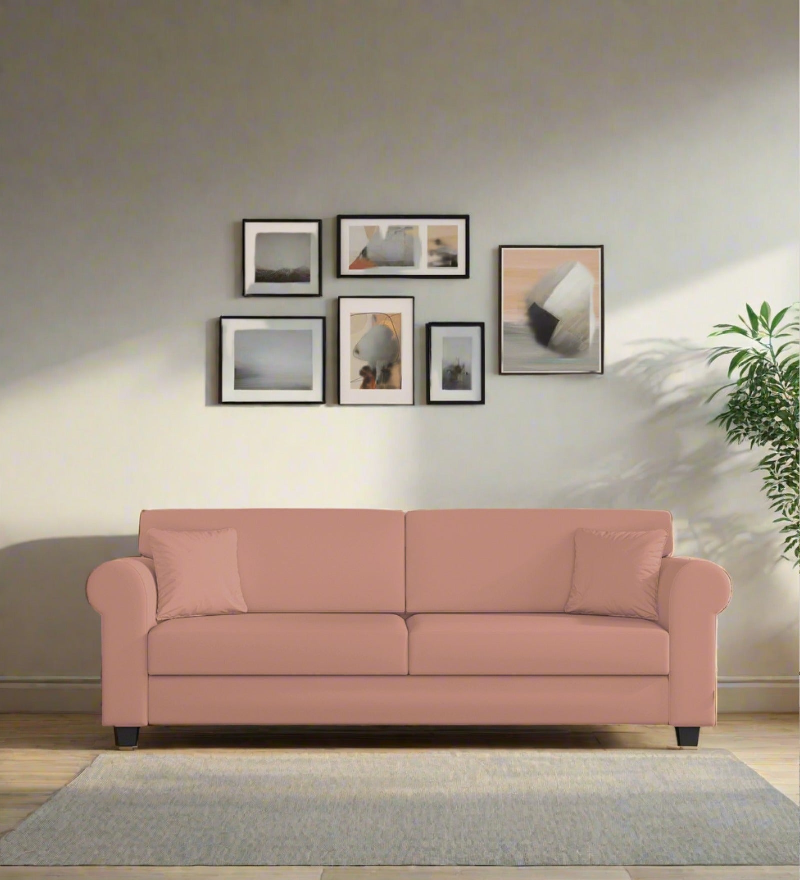Numonk Velvet 3 Seater Sofa In Blush Pink Colour - Febonic Living