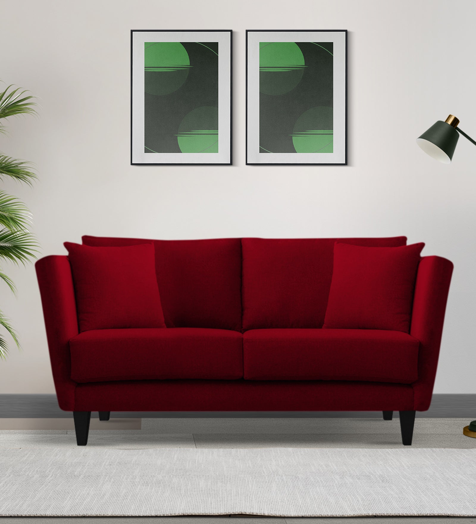 Norway Velvet 2 Seater Sofa In Cherry Red Colour - Febonic Living