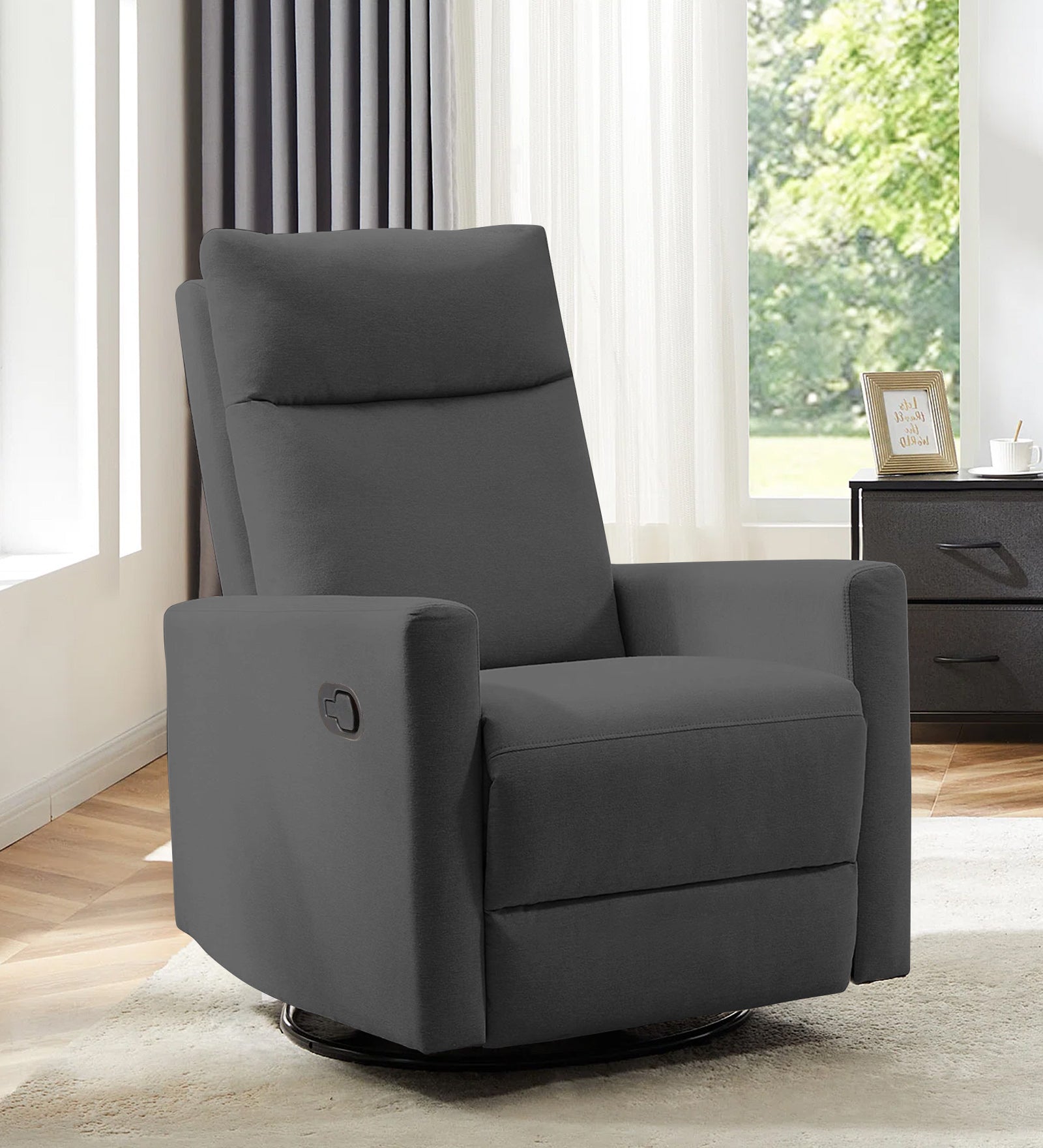 Zura Fabric 1 Seater Rotating Motorized Recliner In Charcoal Grey Colour - Febonic Living