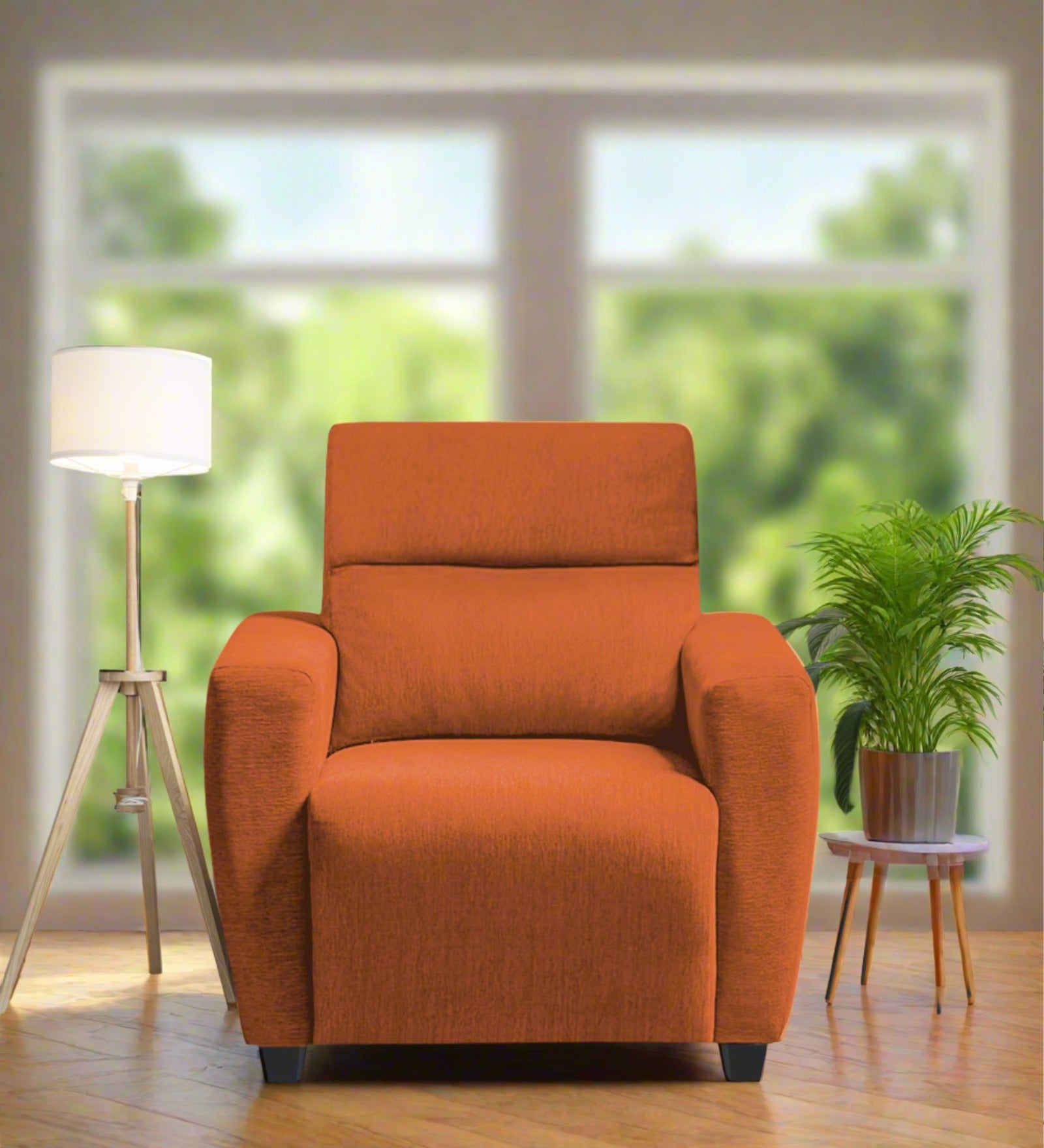 Bakadi Fabric 1 Seater Sofa In Vivid Orange Colour - Febonic Living