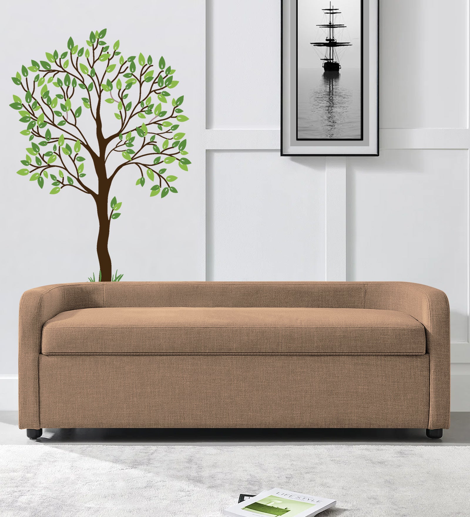 Cooper Fabric Storage Bench In Cosmic Beige Colour - Febonic Living