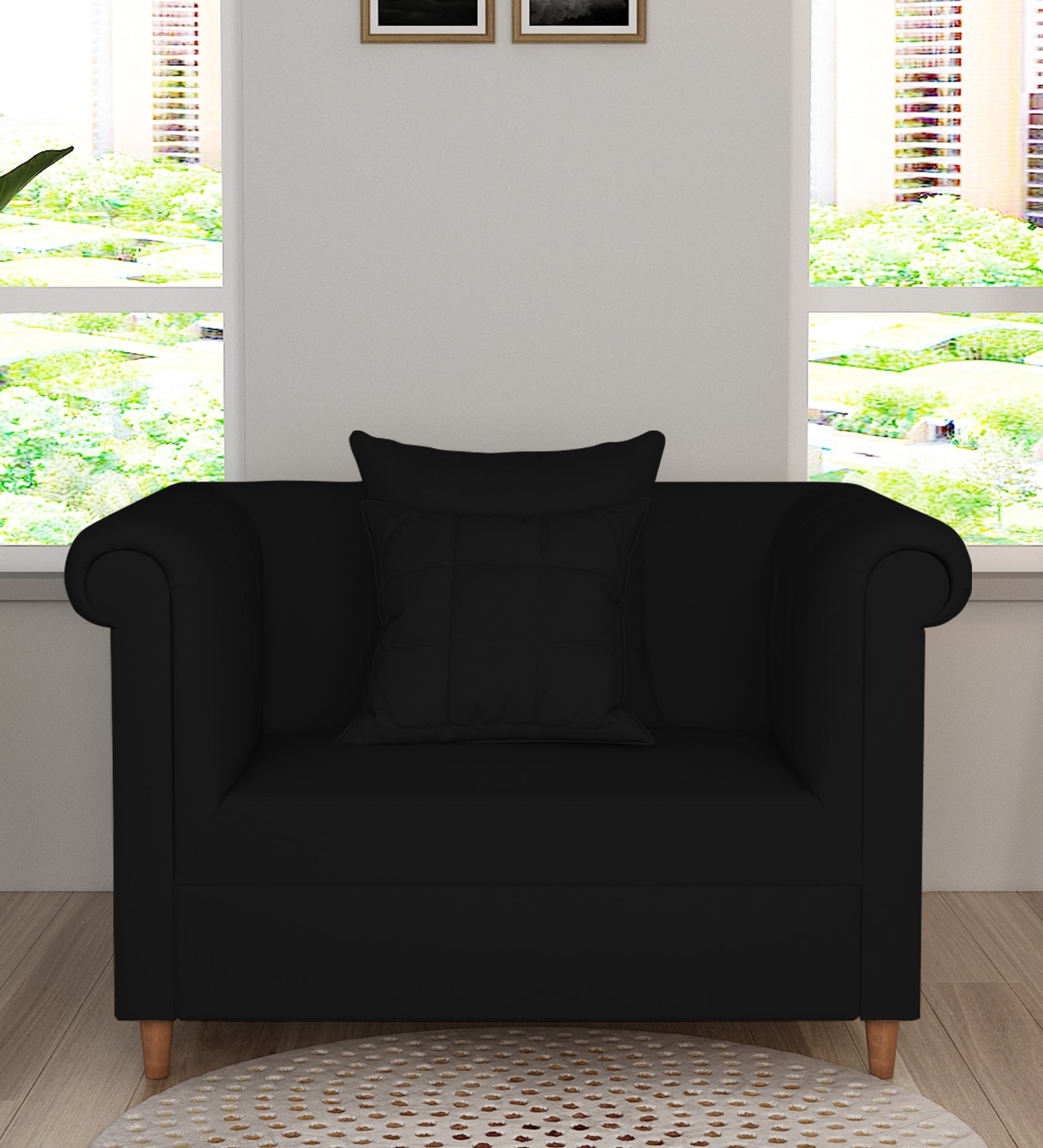 Rubi Velvet 1 Seater Sofa In Adam Black Colour - Febonic Living