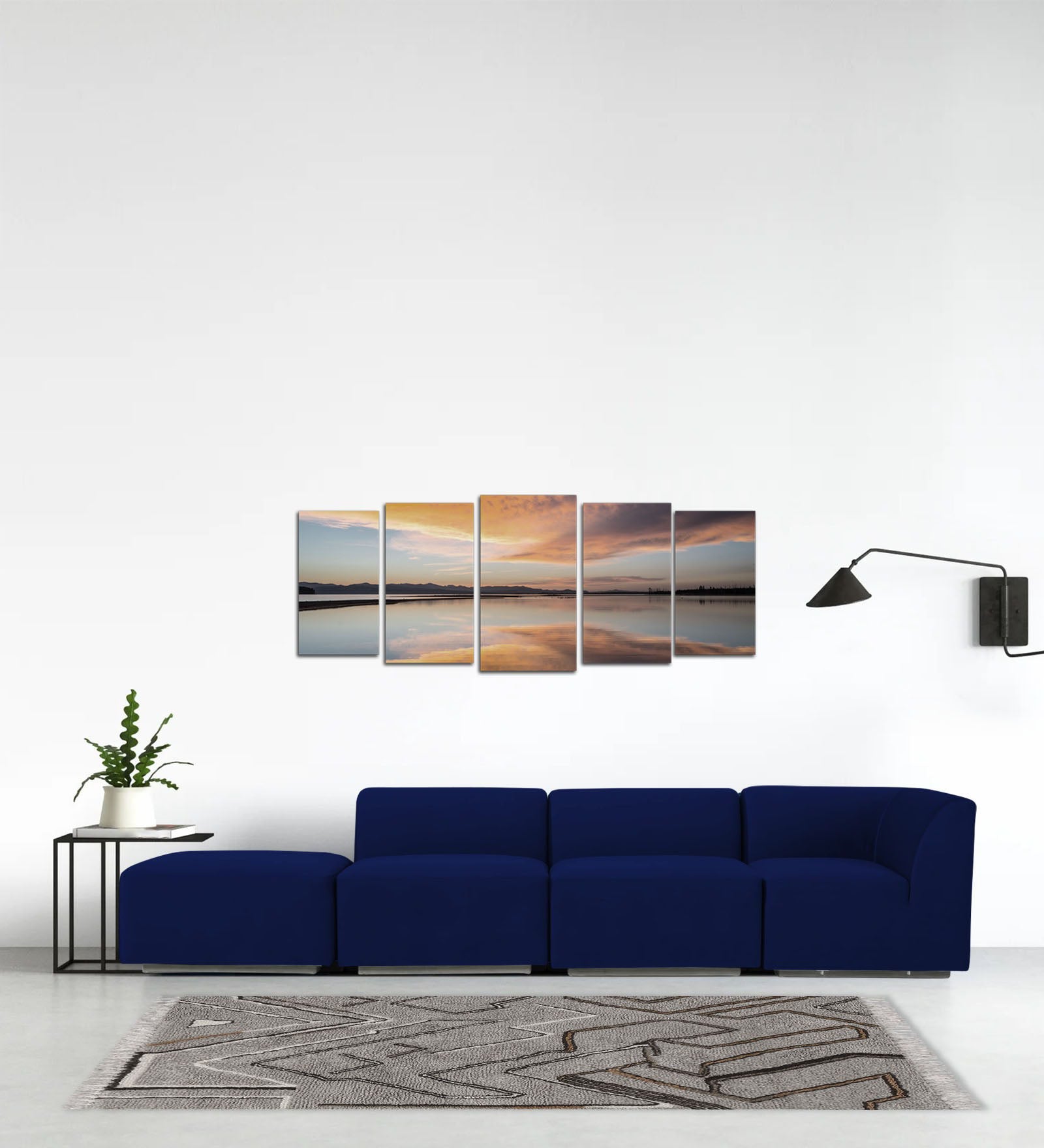 Bufa Velvet LHS Sectional Sofa In Dark Blue Colour With Ottoman - Febonic Living
