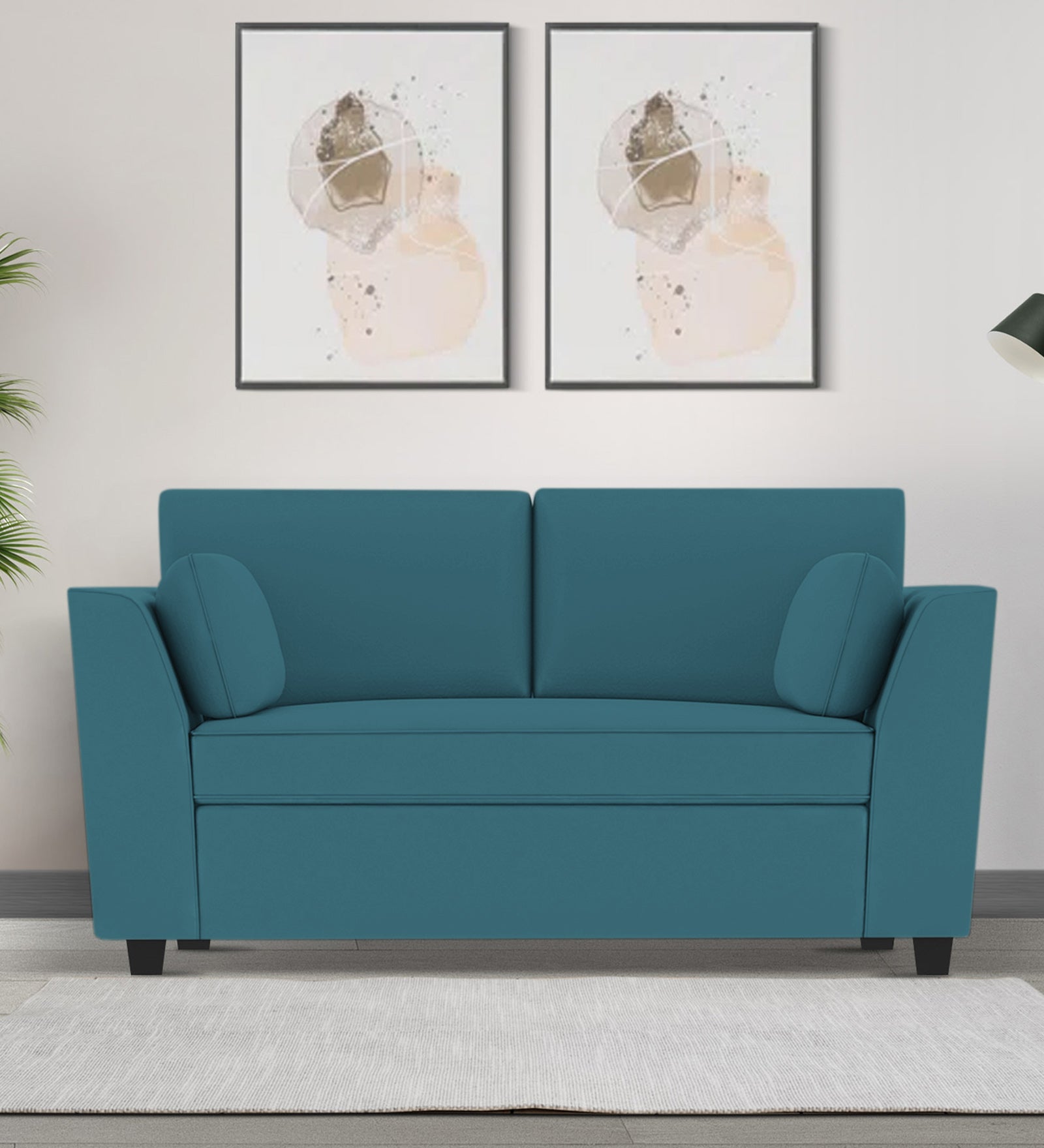 Bristo Velvet 2 Seater Sofa In Aqua Blue Colour With Storage - Febonic Living