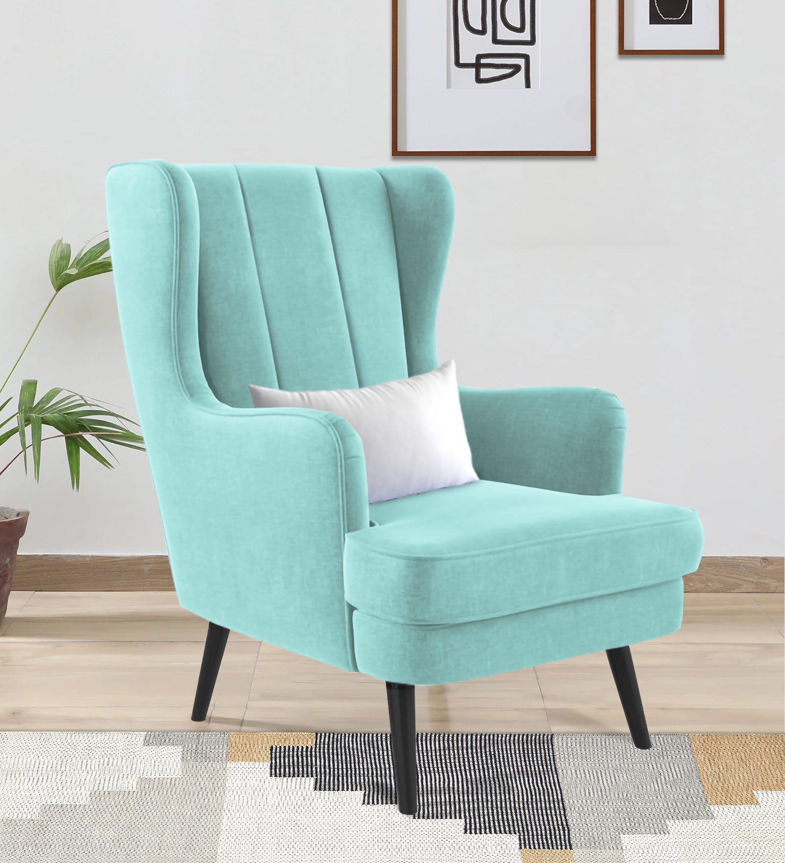 Niya Velvet Wing Chair In Barmunda Aqua Colour - Febonic Living