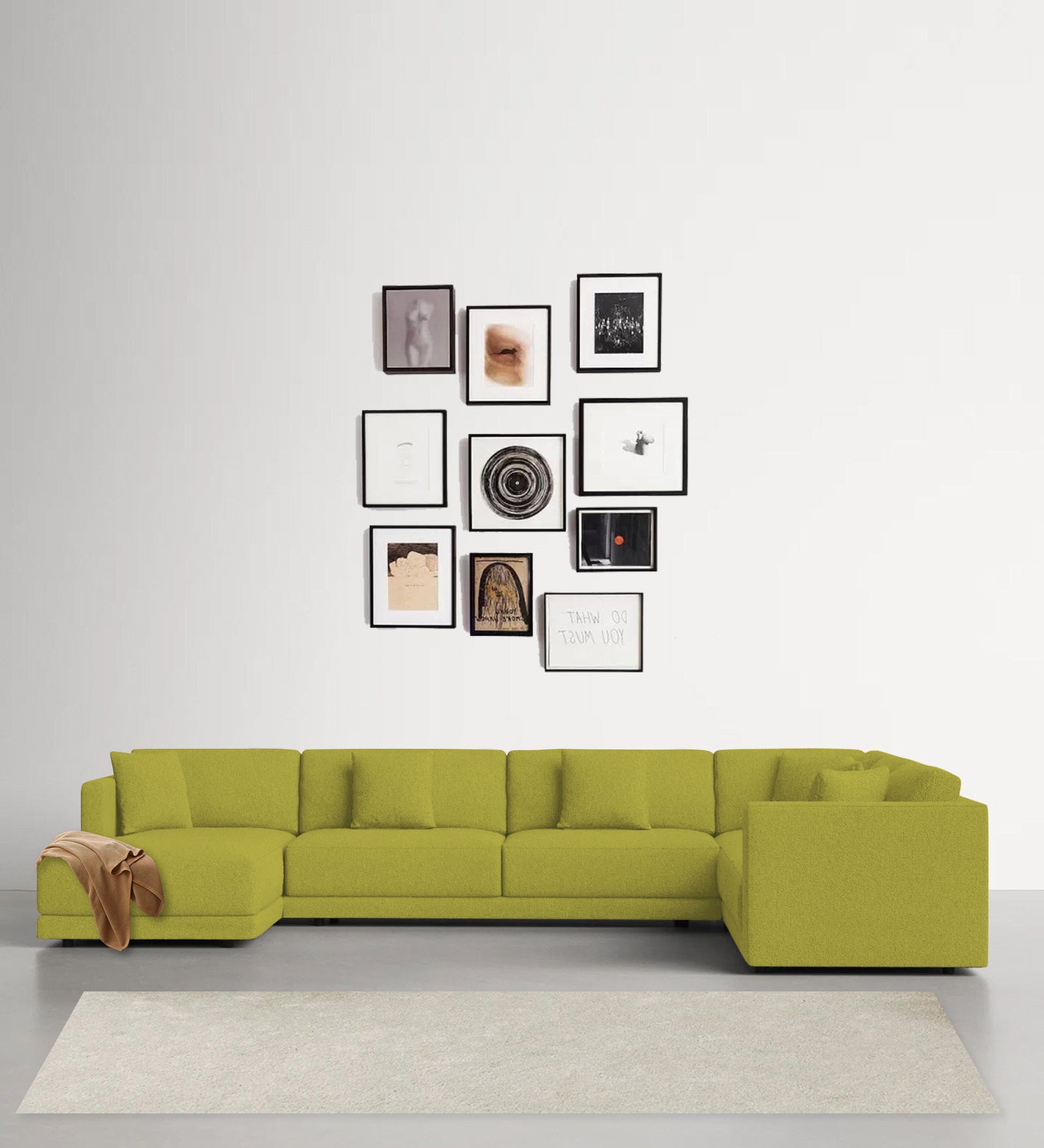 Carlin Fabric RHS 8 Seater Sectional Sofa In Parrot Green Colour - Febonic Living