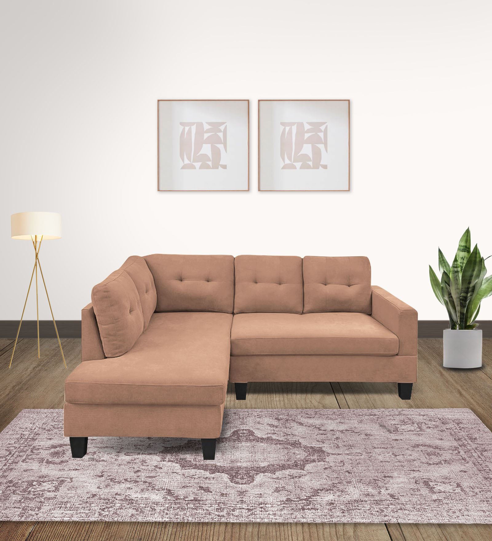 Thomas Fabric RHS Sectional Sofa (2+Lounger) In Cosmic Beige Colour - Febonic Living