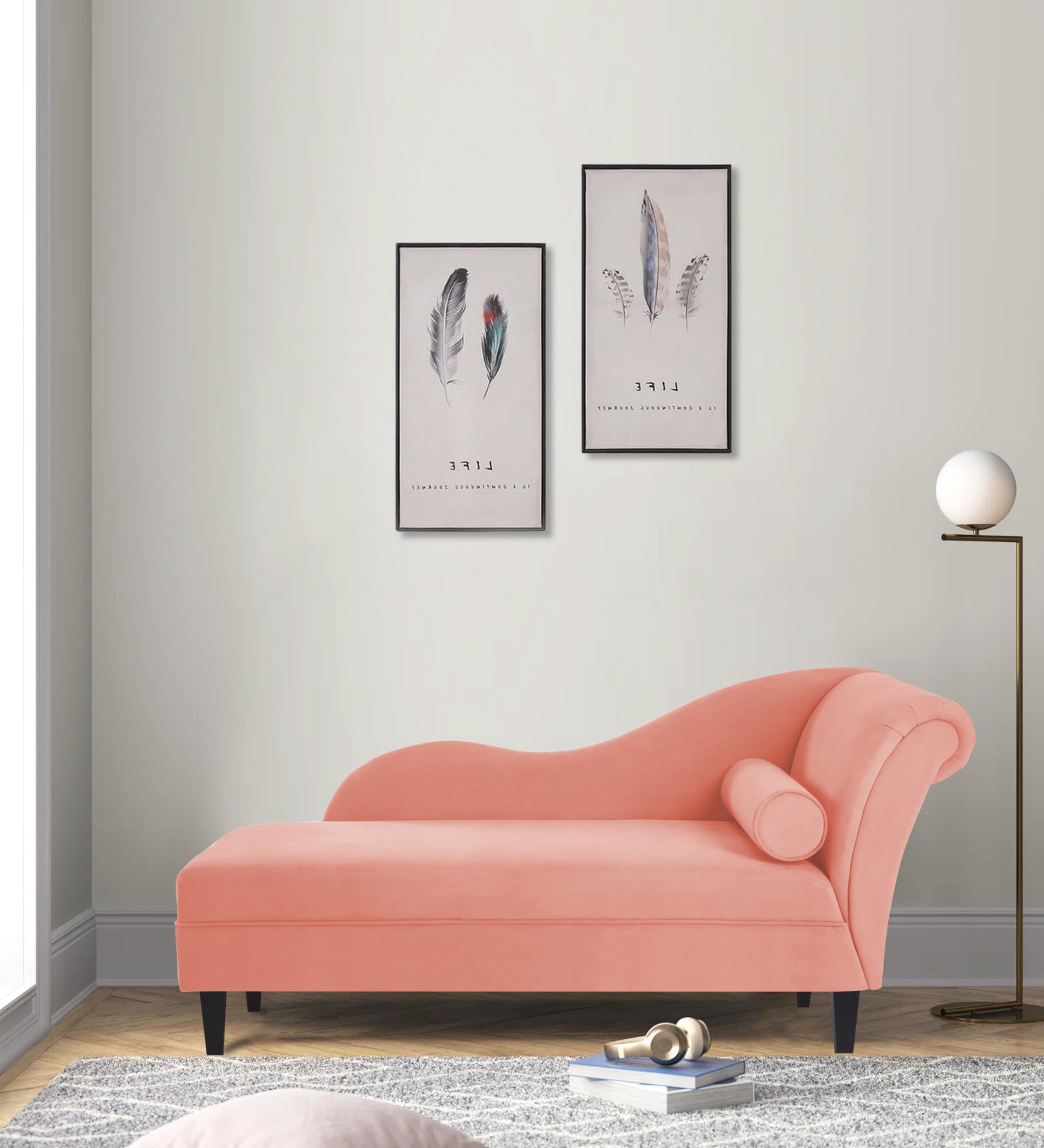 Rana Velvet LHS Chaise Lounger In Blush Pink Colour - Febonic Living