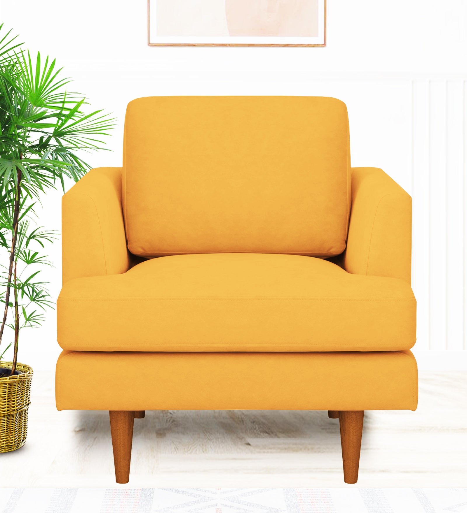 Motra Velvet 1 Seater Sofa In Turmeric yellow Colour - Febonic Living