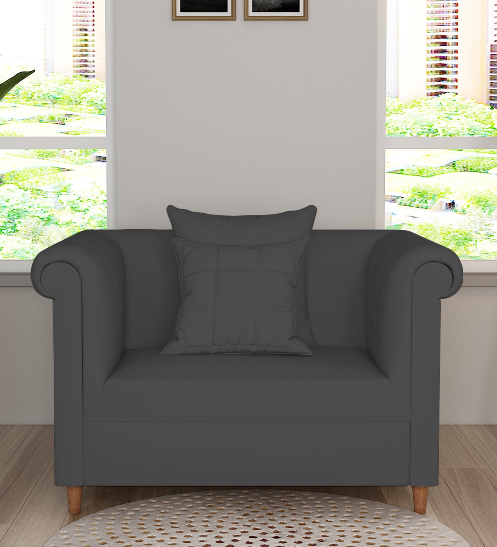 Rubi Velvet 1 Seater Sofa In Davy grey Colour - Febonic Living