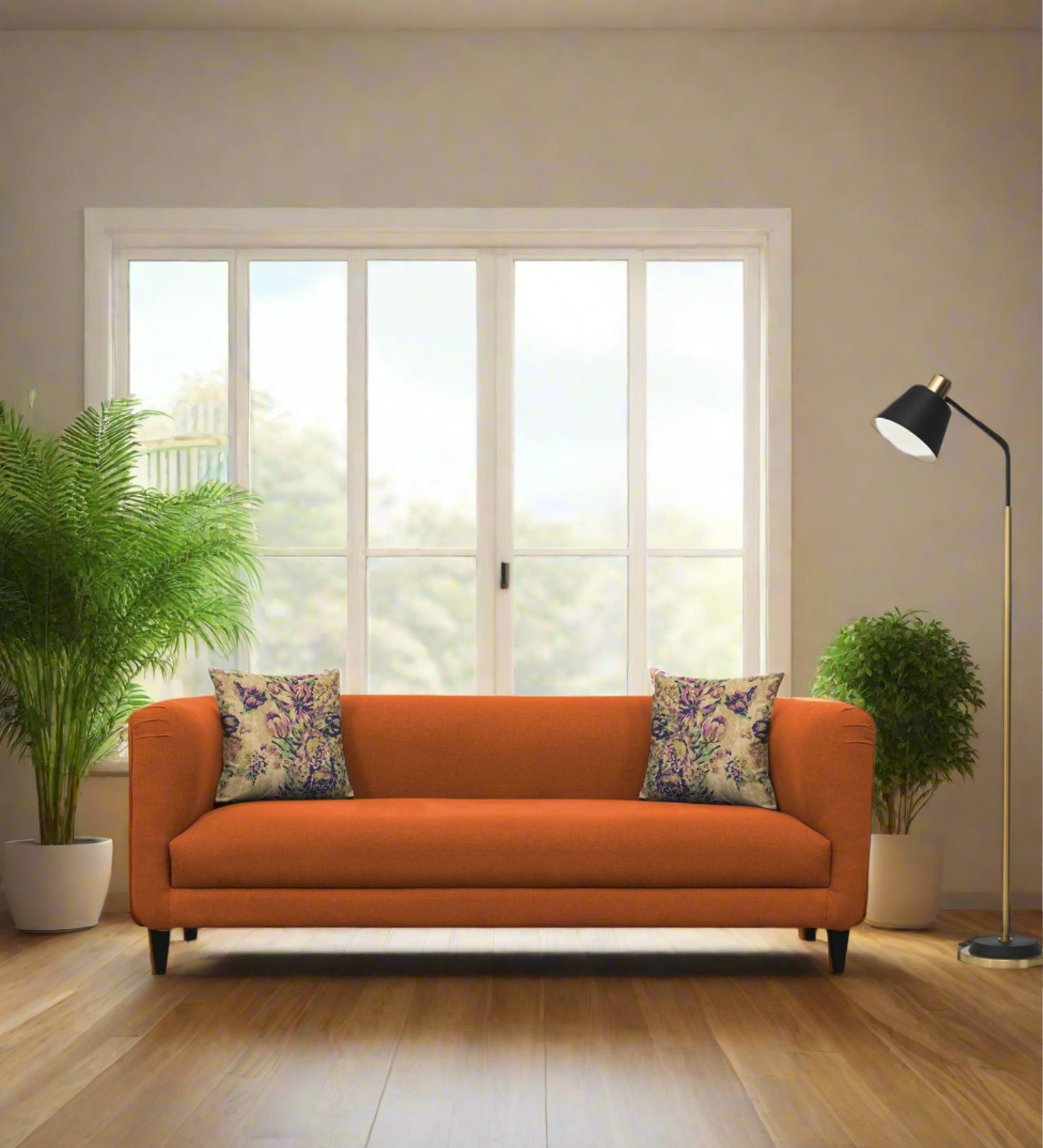 Niki Fabric 3 Seater Sofa In Vivid Orange Colour - Febonic Living