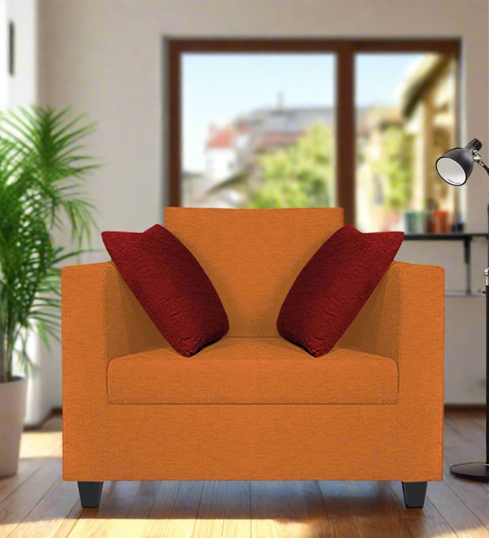 Nuska Fabric 1 Seater Sofa In Dark Orange Colour - Febonic Living