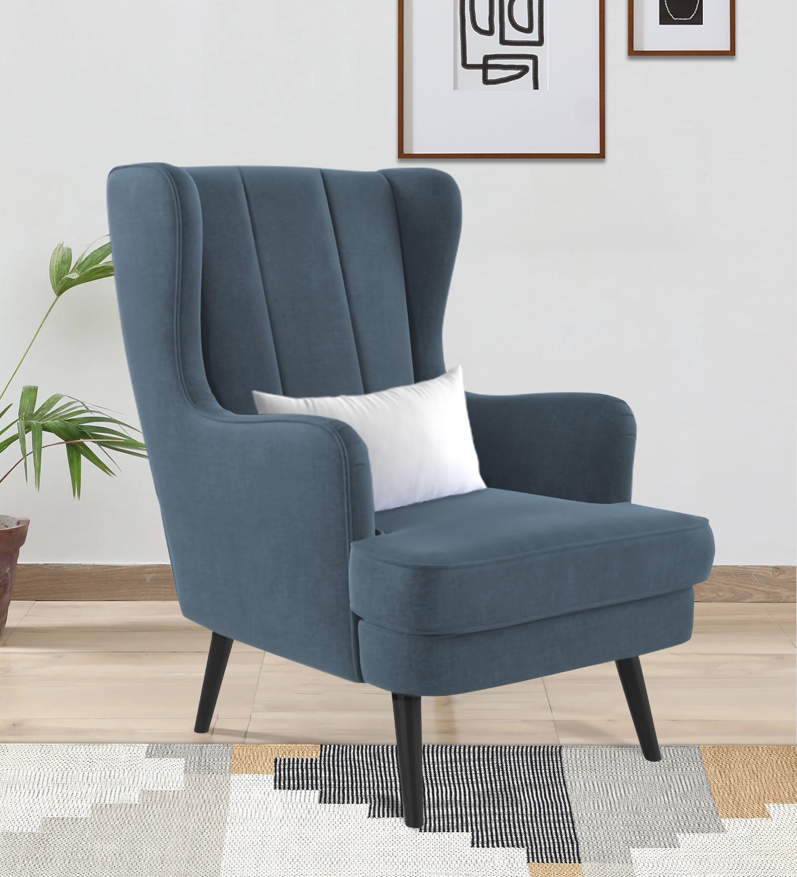 Niya Velvet Wing Chair In Oxford Blue Colour - Febonic Living