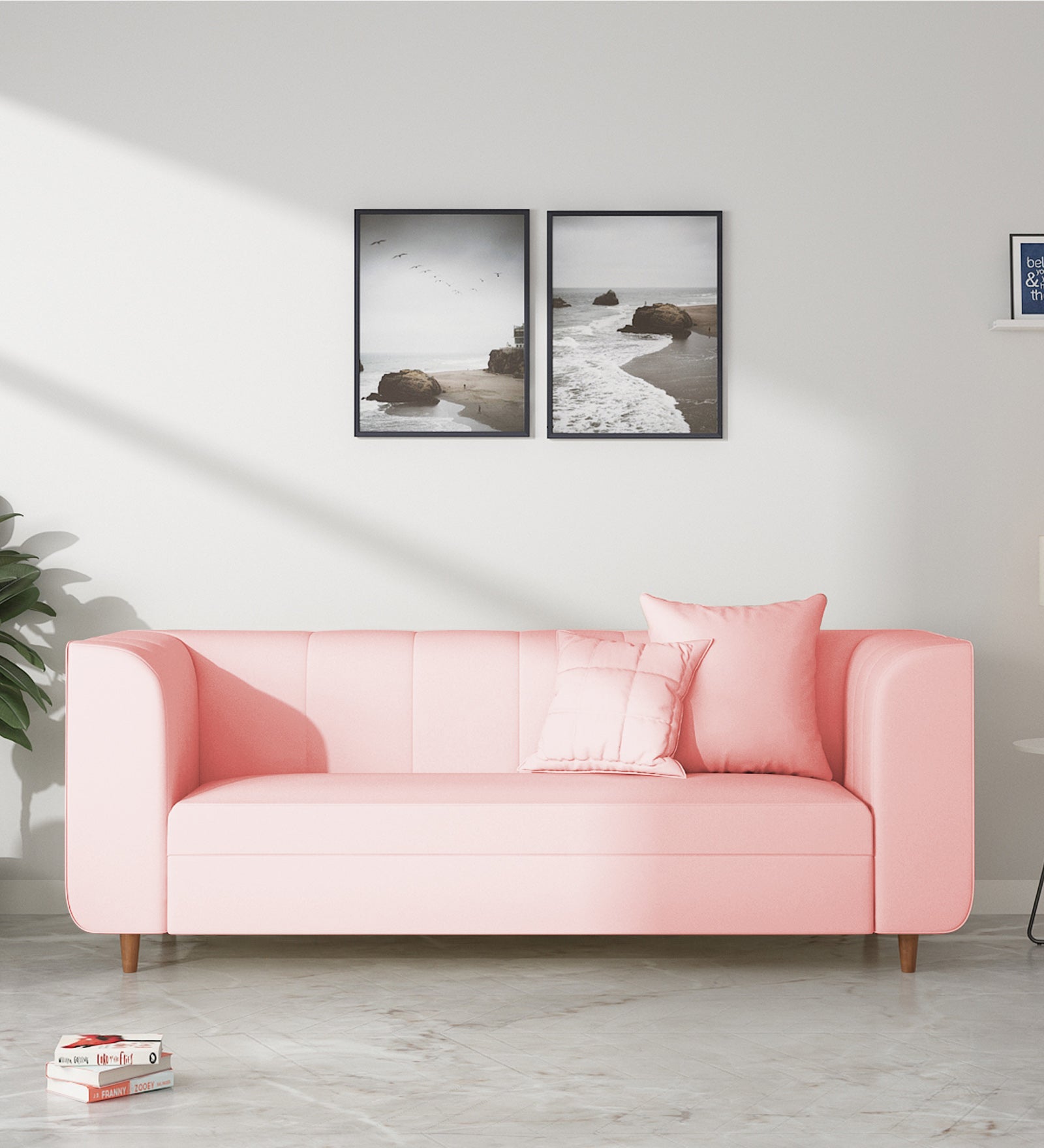 Sumo Velvet 3 Seater Sofa In Millennial Pink Colour - Febonic Living