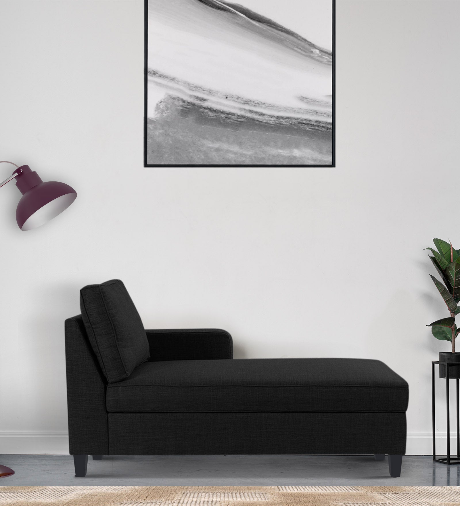 Harry Fabric RHS Chaise Lounger In Zed Black Colour - Febonic Living