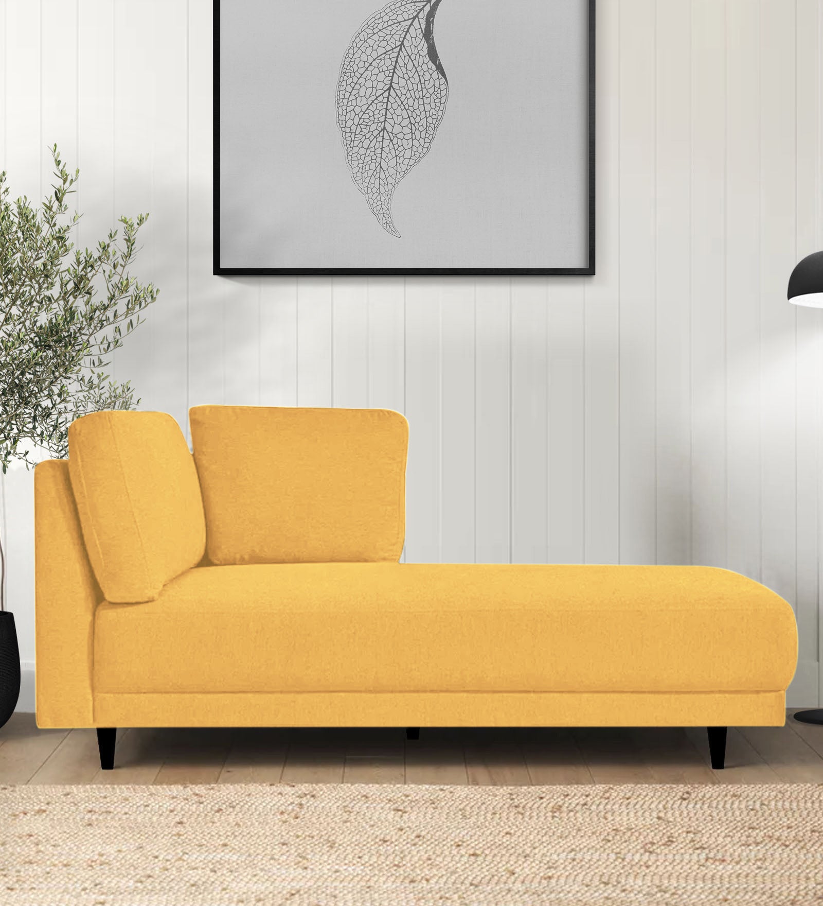 Jonze Velvet RHS Chaise Lounger In Turmeric Yellow Colour - Febonic Living