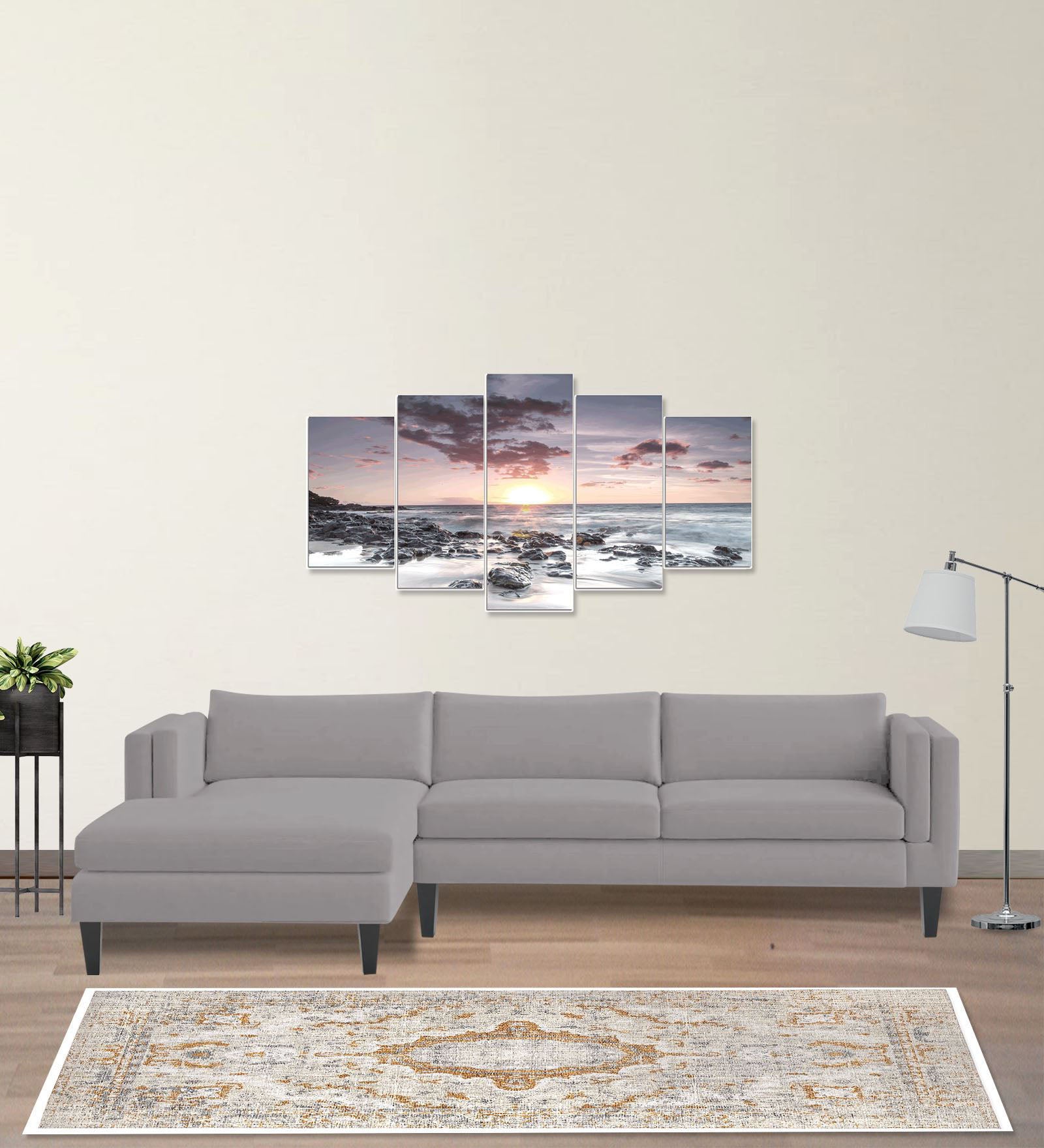 Jasper Velvet RHS Sectional Sofa (3+Lounger) In Concrete grey Colour - Febonic Living