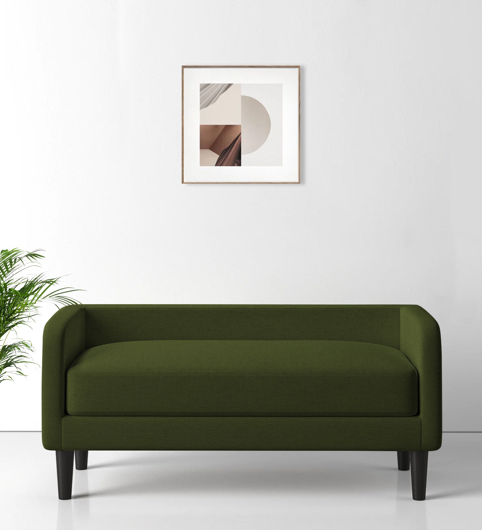 Maya Fabric Bench In Olive Green Colour - Febonic Living