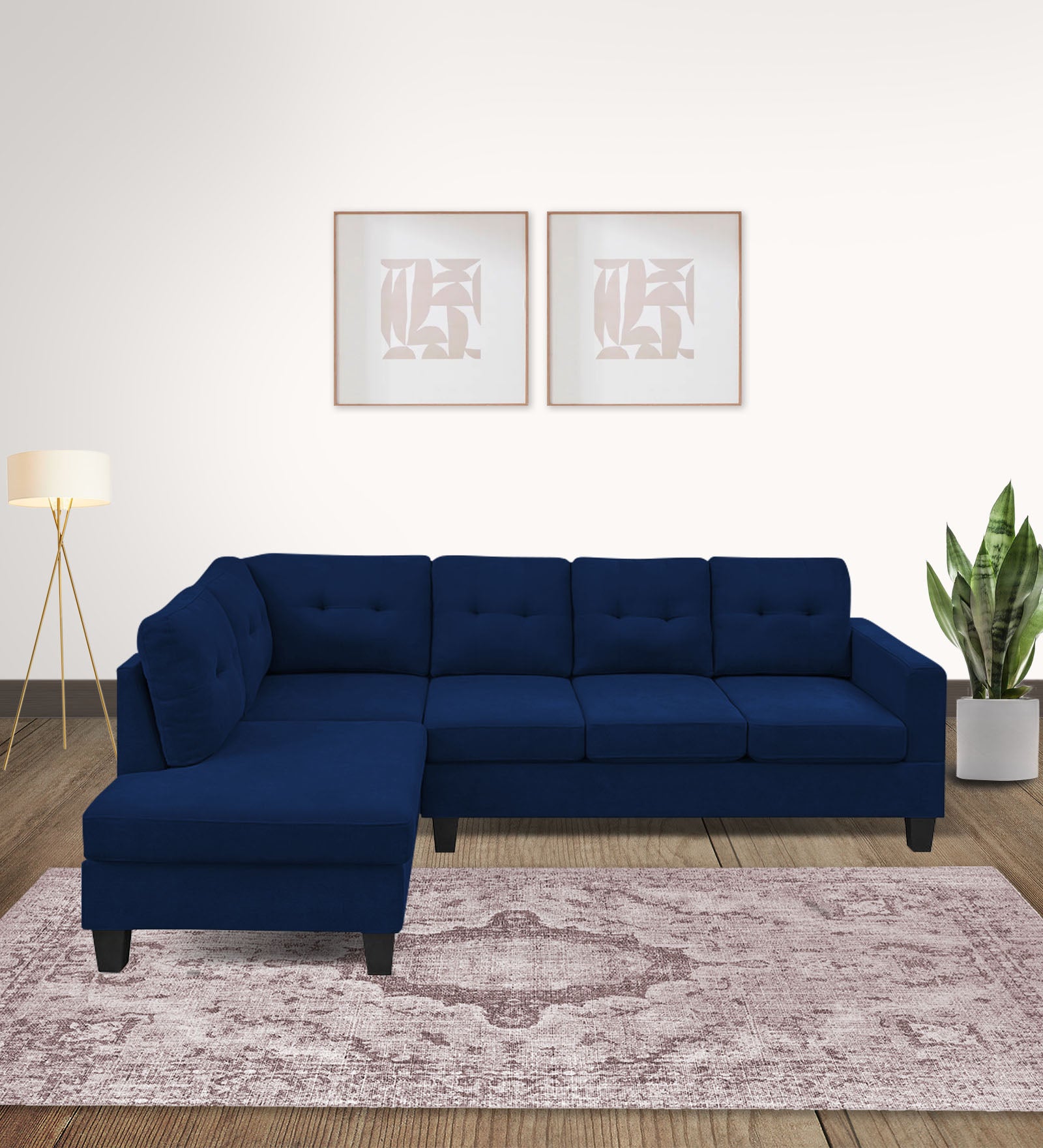Thomas Fabric RHS Sectional Sofa (3+Lounger) In Royal Blue Colour - Febonic Living