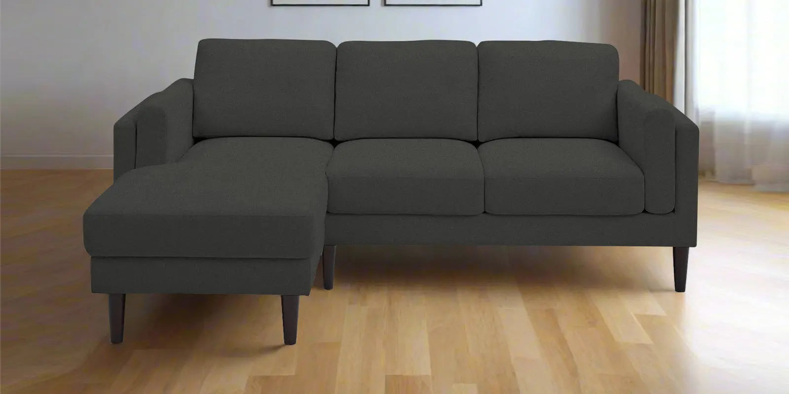 Creata Fabric RHS Sectional Sofa (2+Lounger) In Charcoal Grey Colour Febonic Living