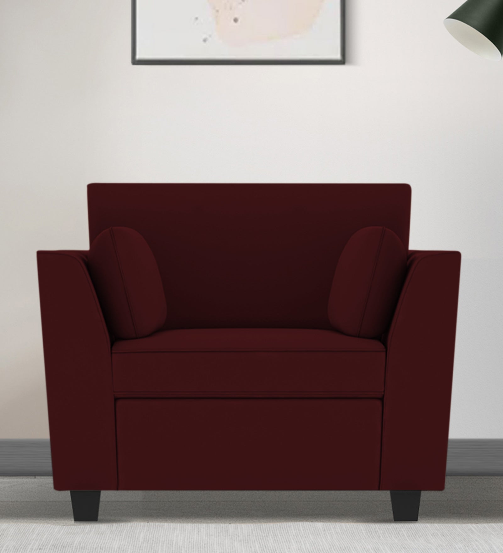 Bristo Velvet 1 Seater Sofa in Dark Maroon Colour With Storage