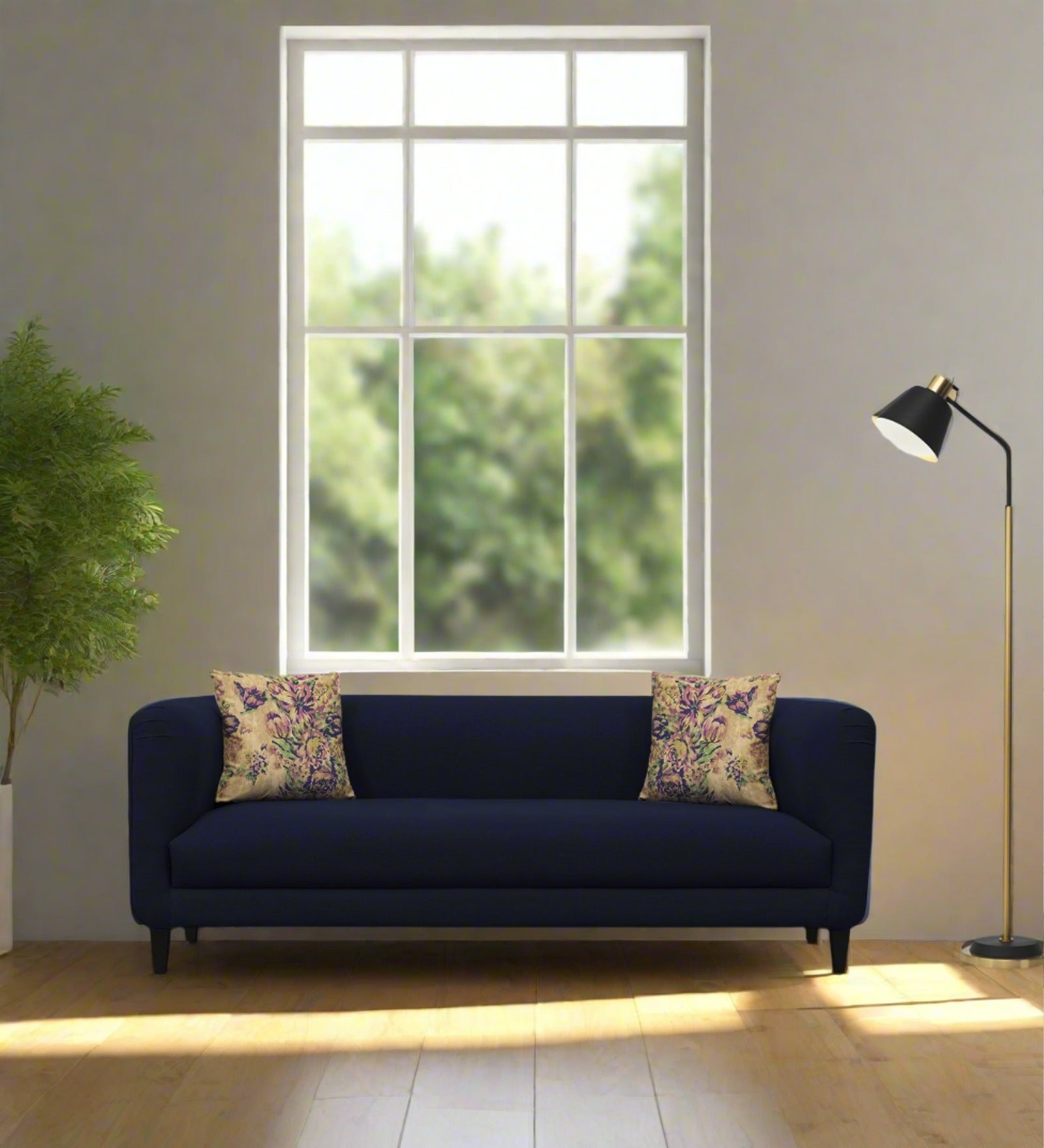 Niki Fabric 3 Seater Sofa In Royal Blue Colour - Febonic Living