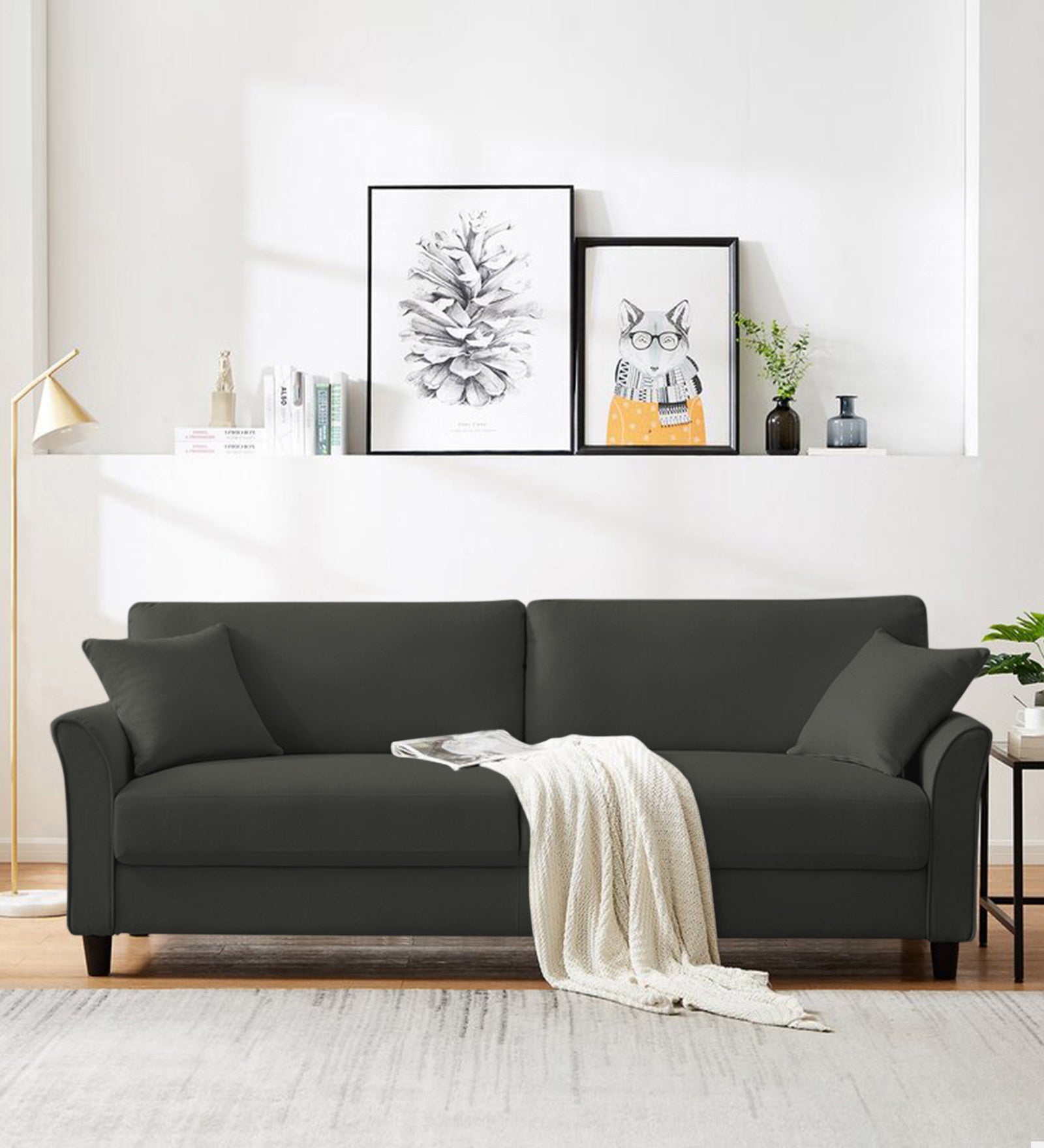 Daroo Velvet 3 Seater Sofa In Hory Grey Colour - Febonic Living