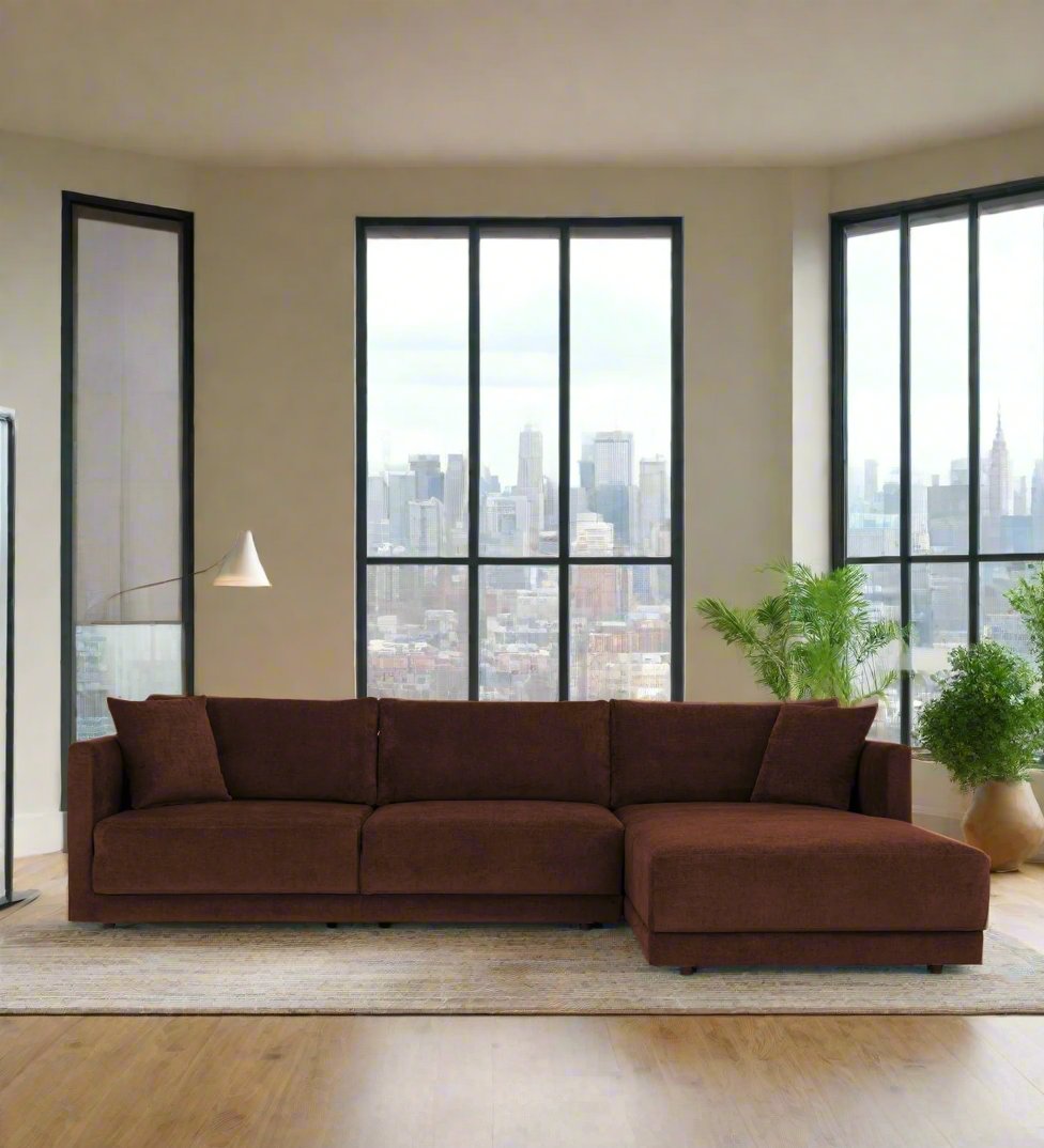 Northern Fabric LHS Sectional Sofa (3+Lounger) In Coffee brown Colour - Febonic Living