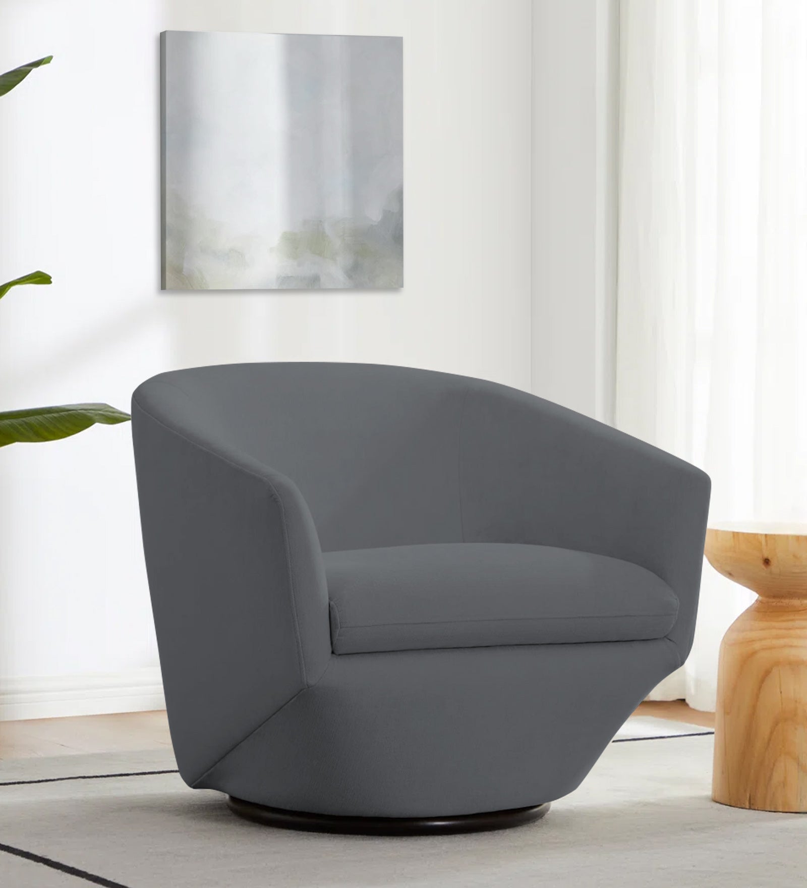 Haddie Velvet Swivel Chair In Pubble Grey Colour - Febonic Living