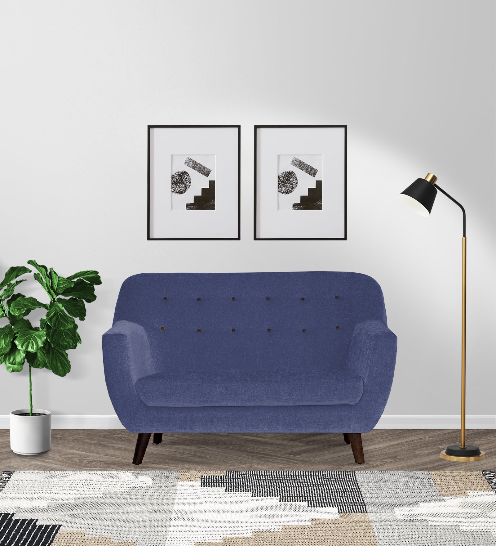 German Fabric 2 Seater Sofa In Slate Blue Colour - Febonic Living